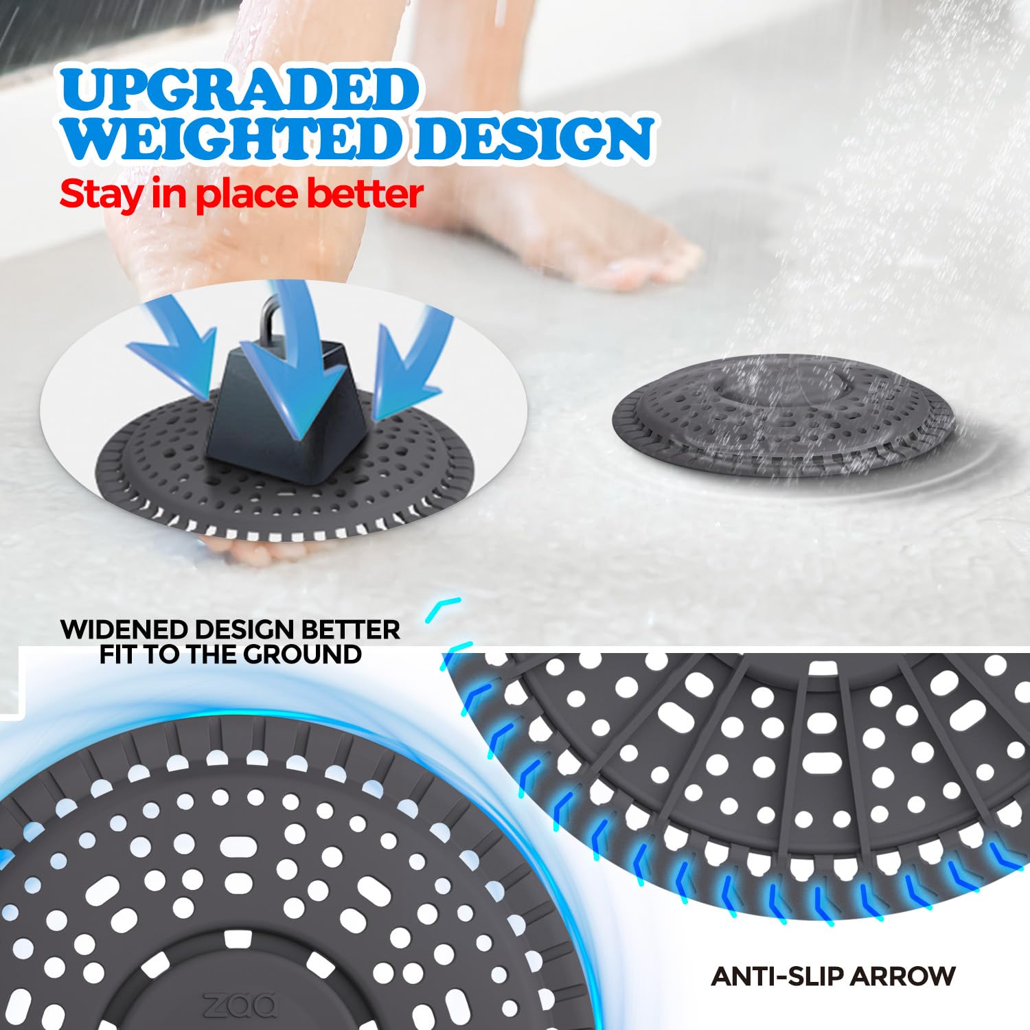 Shower Drain Hair Catcher Silicone Flat Floor Strainer Protector (2 Count)