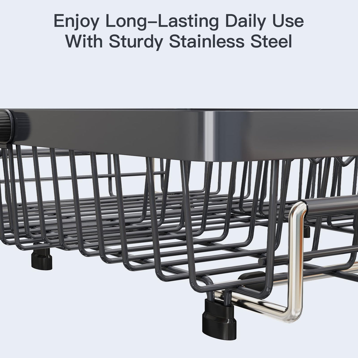 Grey Dish Drying Rack Over The Sink with Utensil Holder