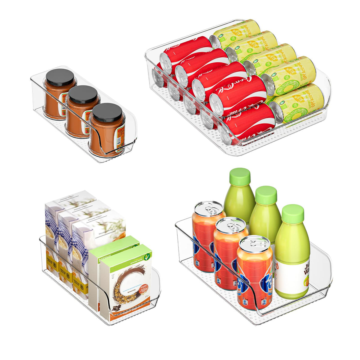 Set of 4 Clear Storage Bins for Fridge & Cabinet Organization