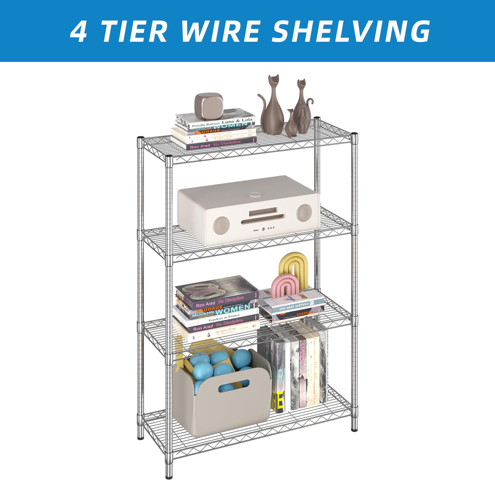 4 Shelf Adjustable Metal Wire Shelving