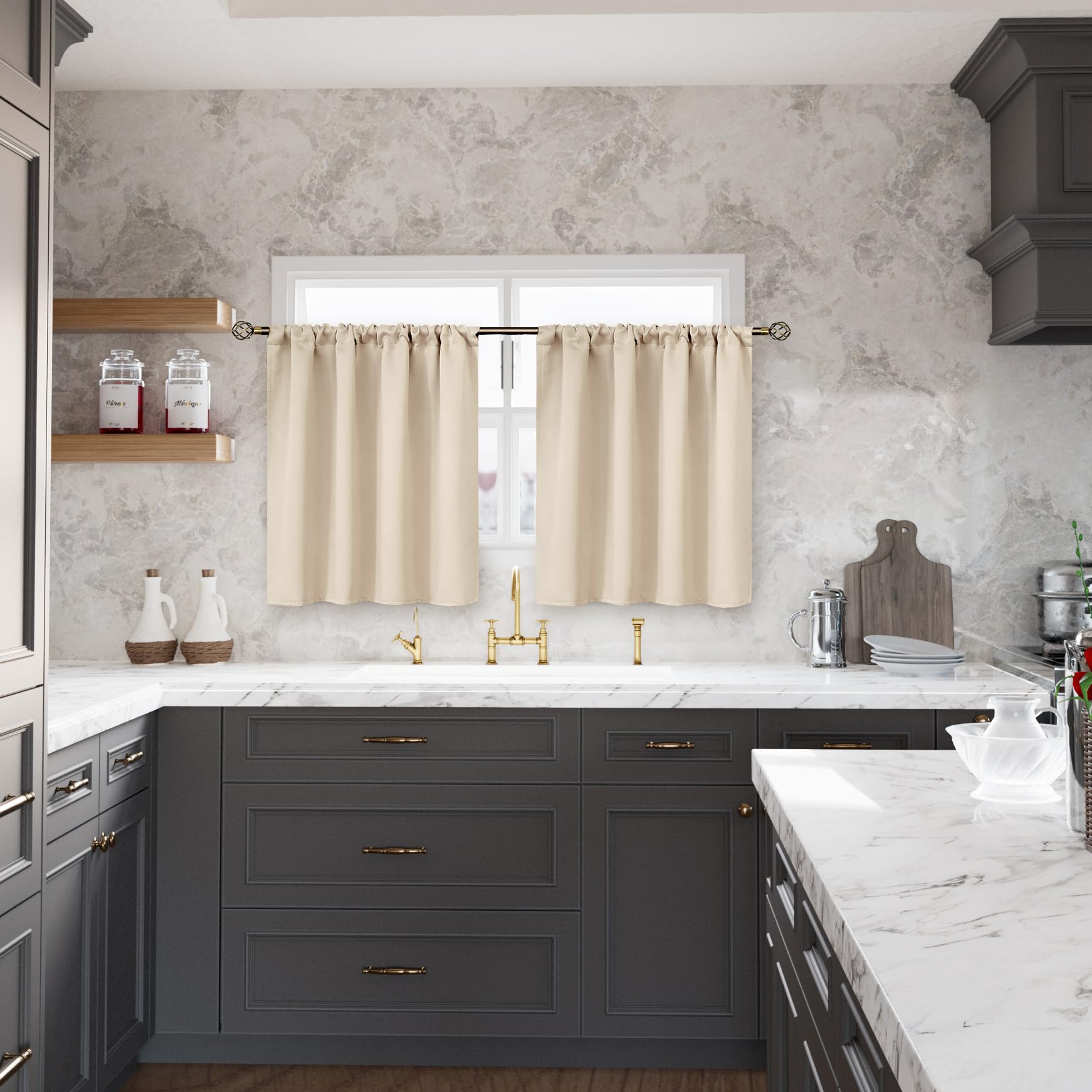 Small Blackout Curtains for Kitchen Window 34x36 Inch (2 Count)
