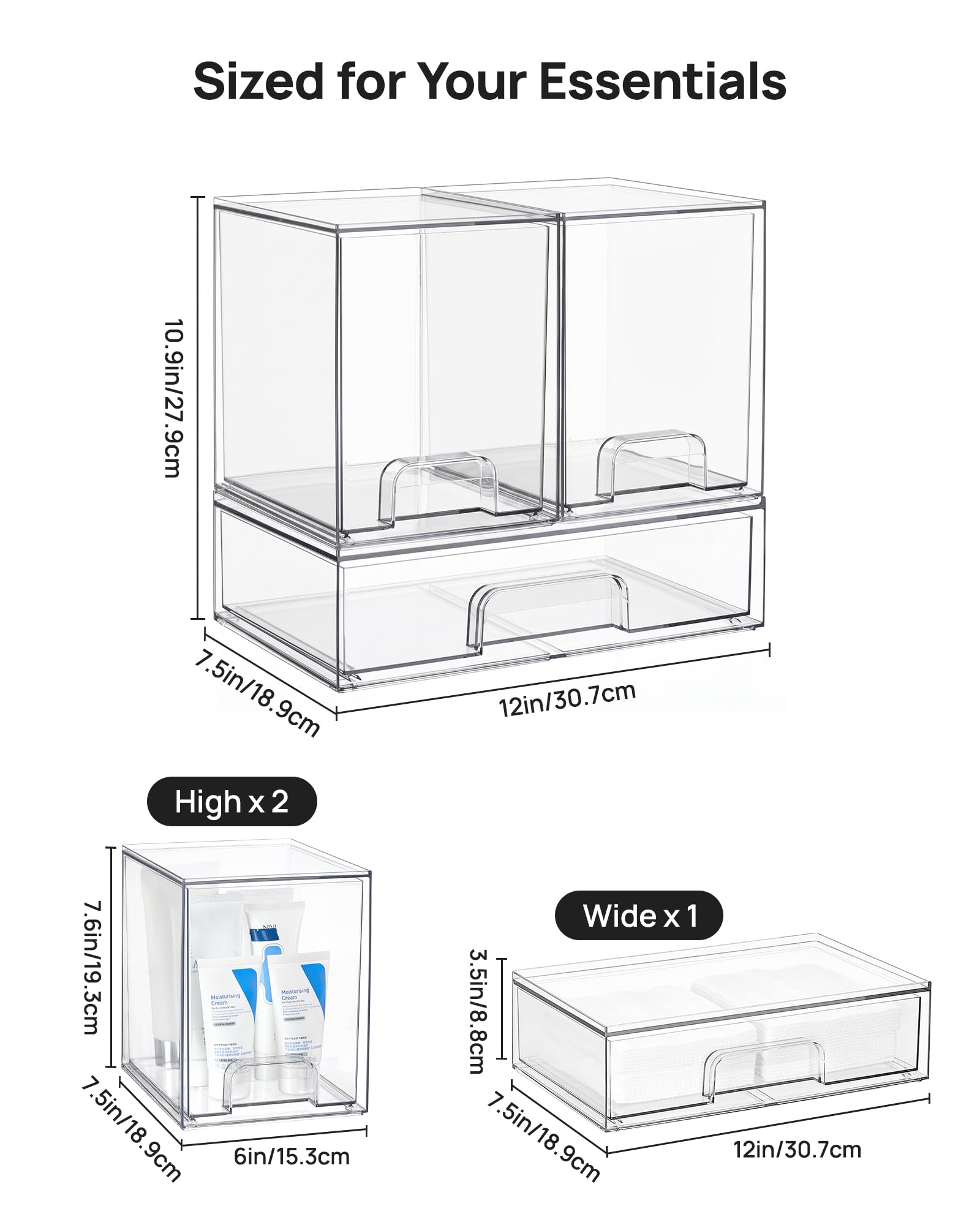 Clear Stackable Storage Drawers Set of 3 (3 Count)