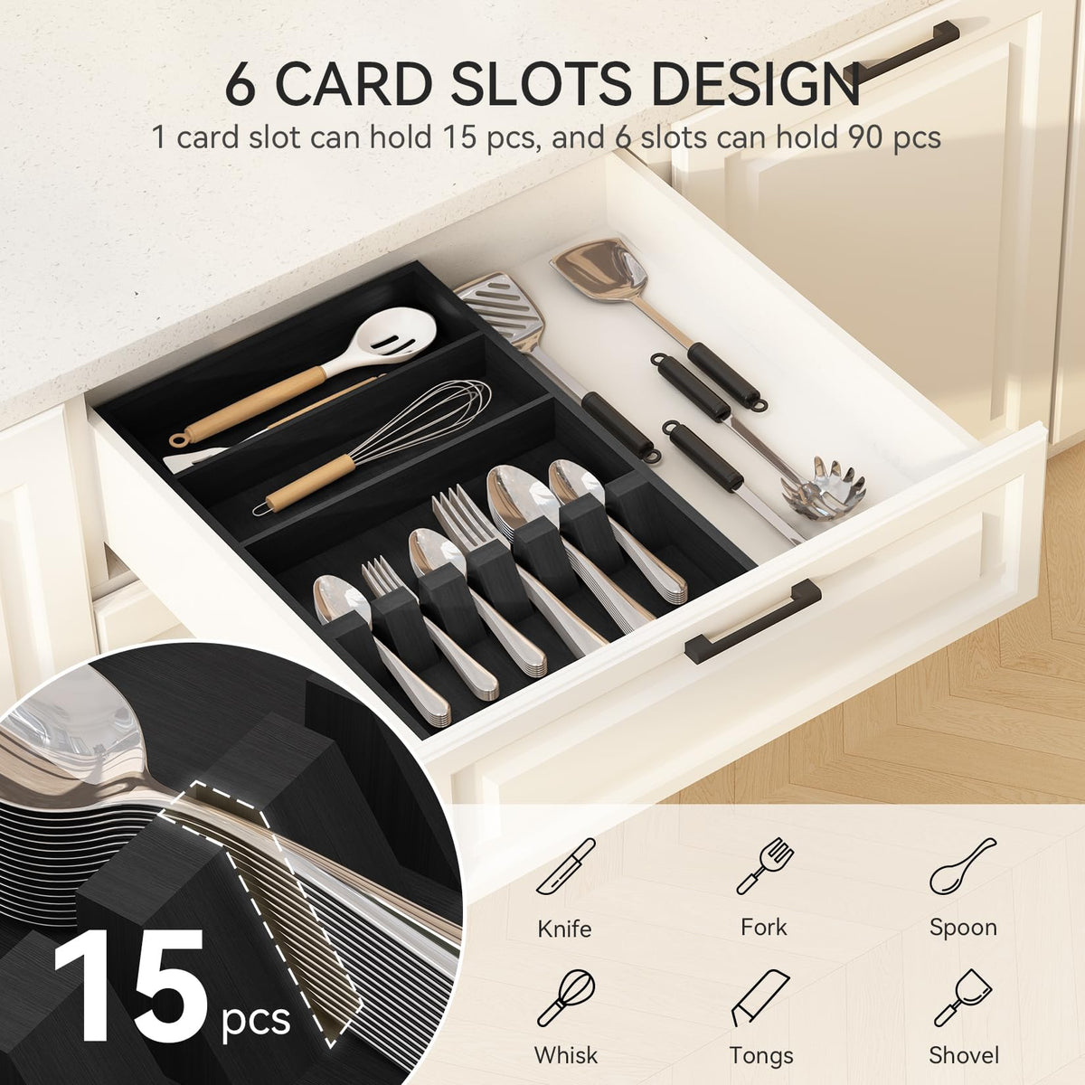 Pure Bamboo Silverware Drawer Organizer