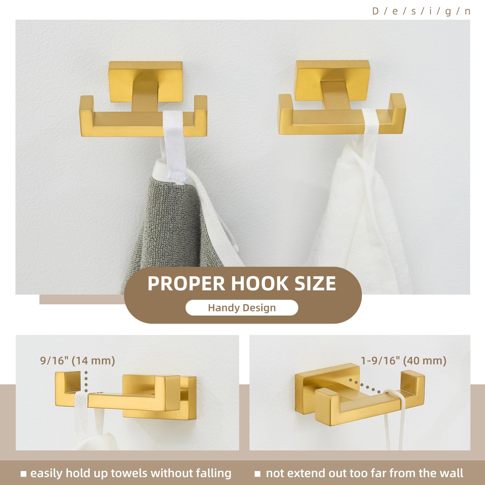 Double Towel Hook Brushed Dark Gold (2 Count)