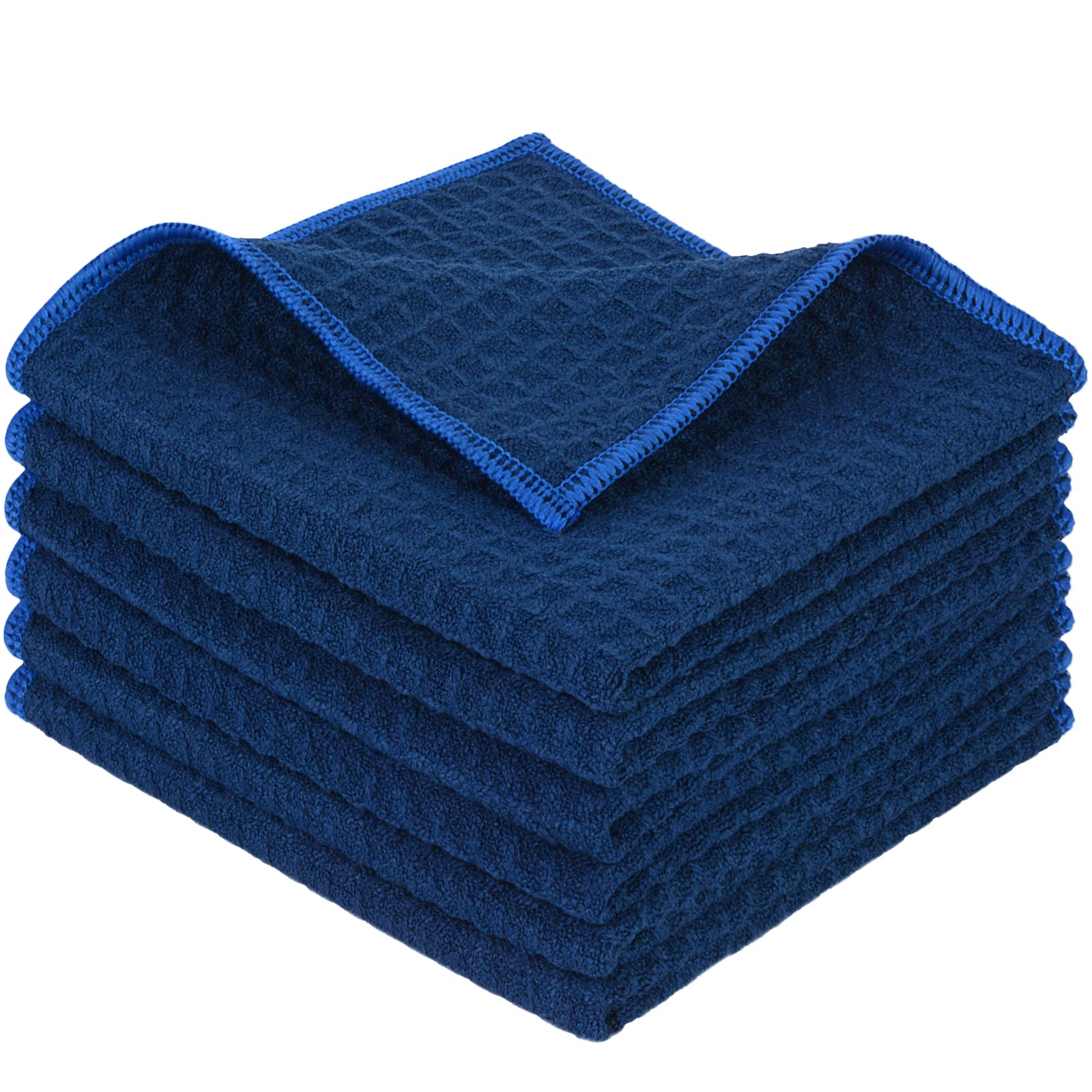 Waffle Microfiber Dish Cloths Navyblue Kitchen Towels Cleaning Cloth (6 Count)