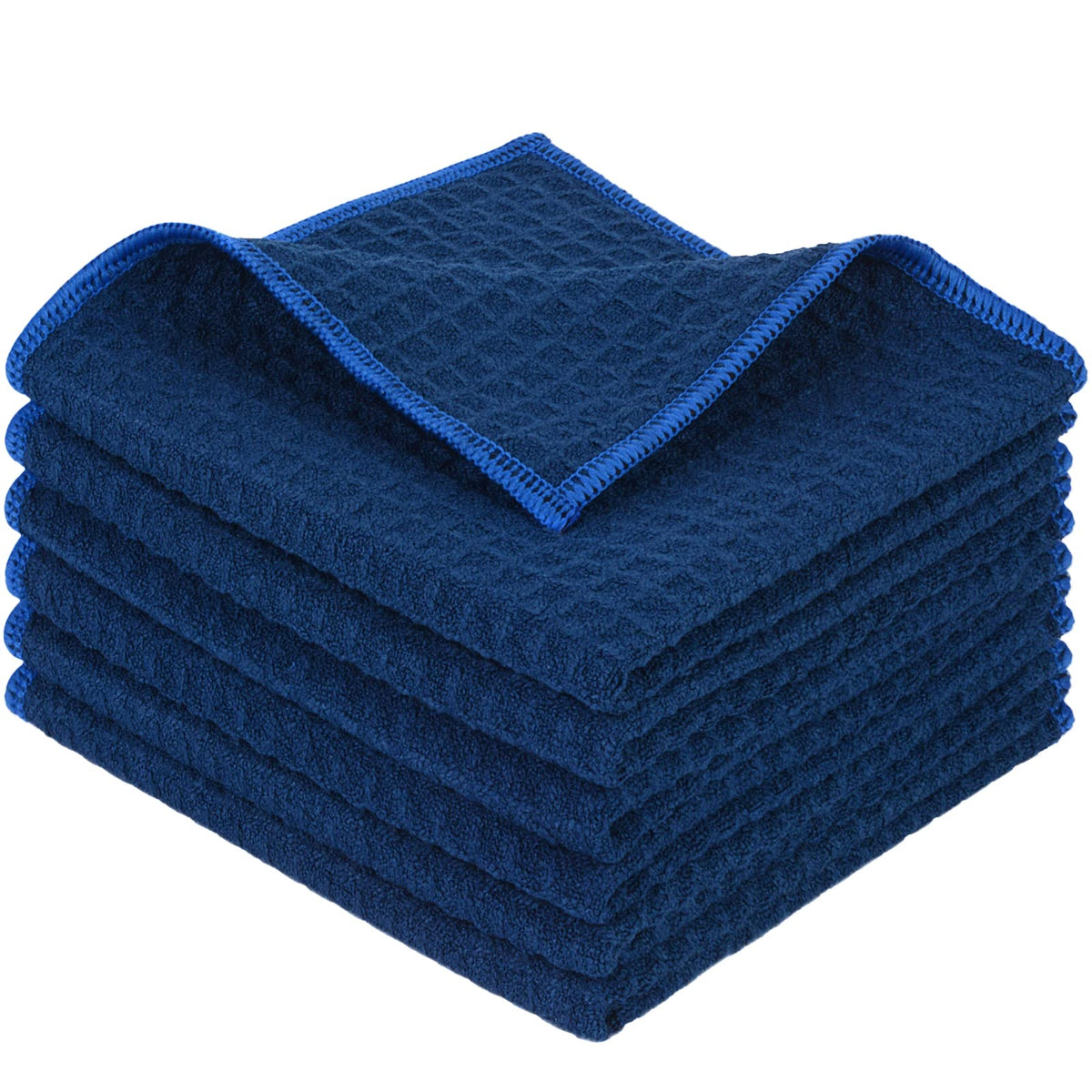 Waffle Microfiber Dish Cloths Navyblue Kitchen Towels Cleaning Cloth (6 Count)