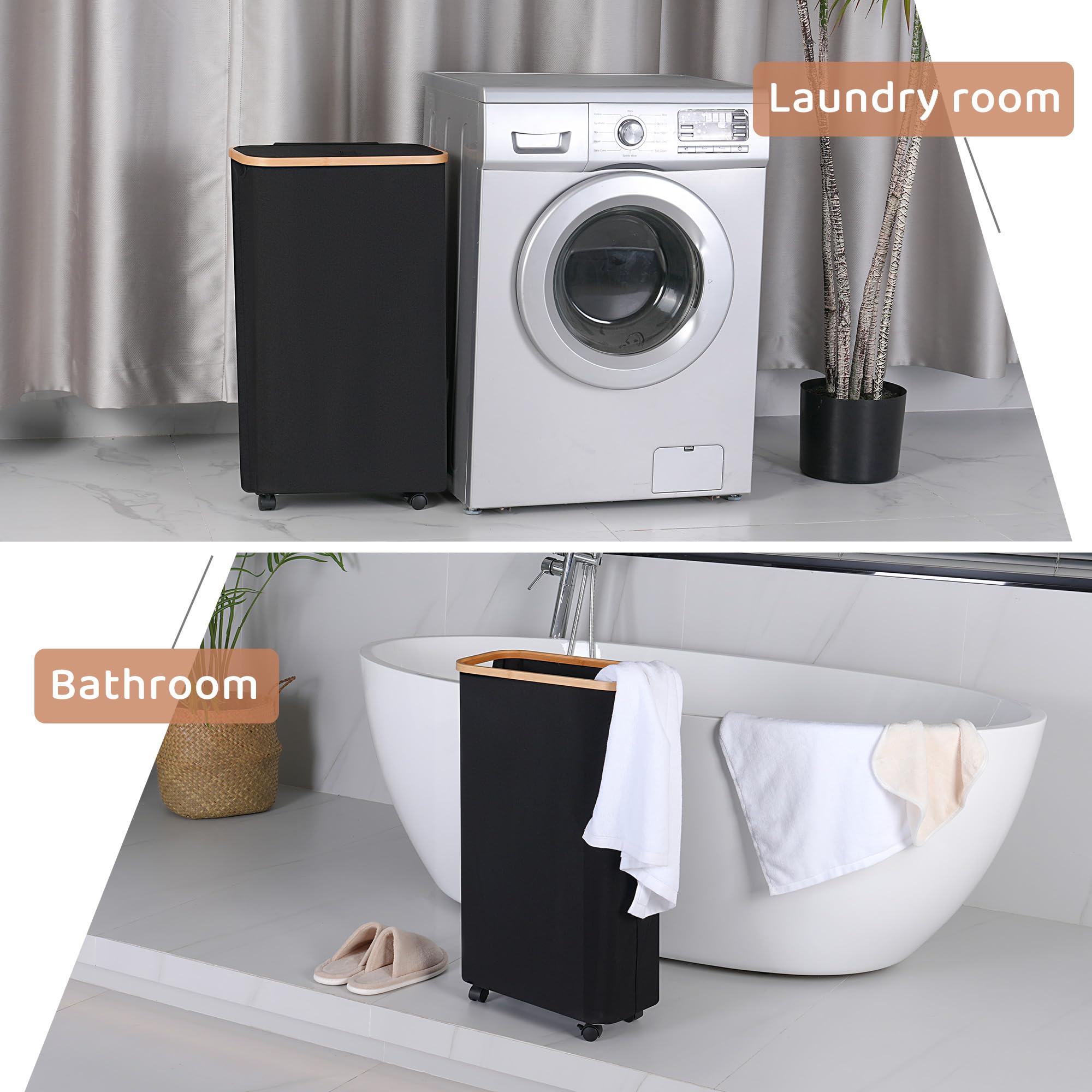 Slim Laundry Basket with Wheels