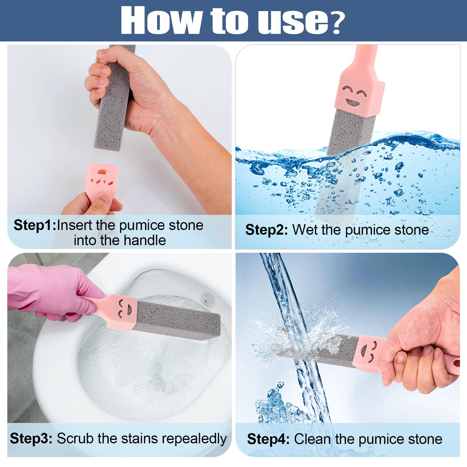 8 Pack Pumice Stone Scouring Sticks with 2 Universal Handles (8 Count)