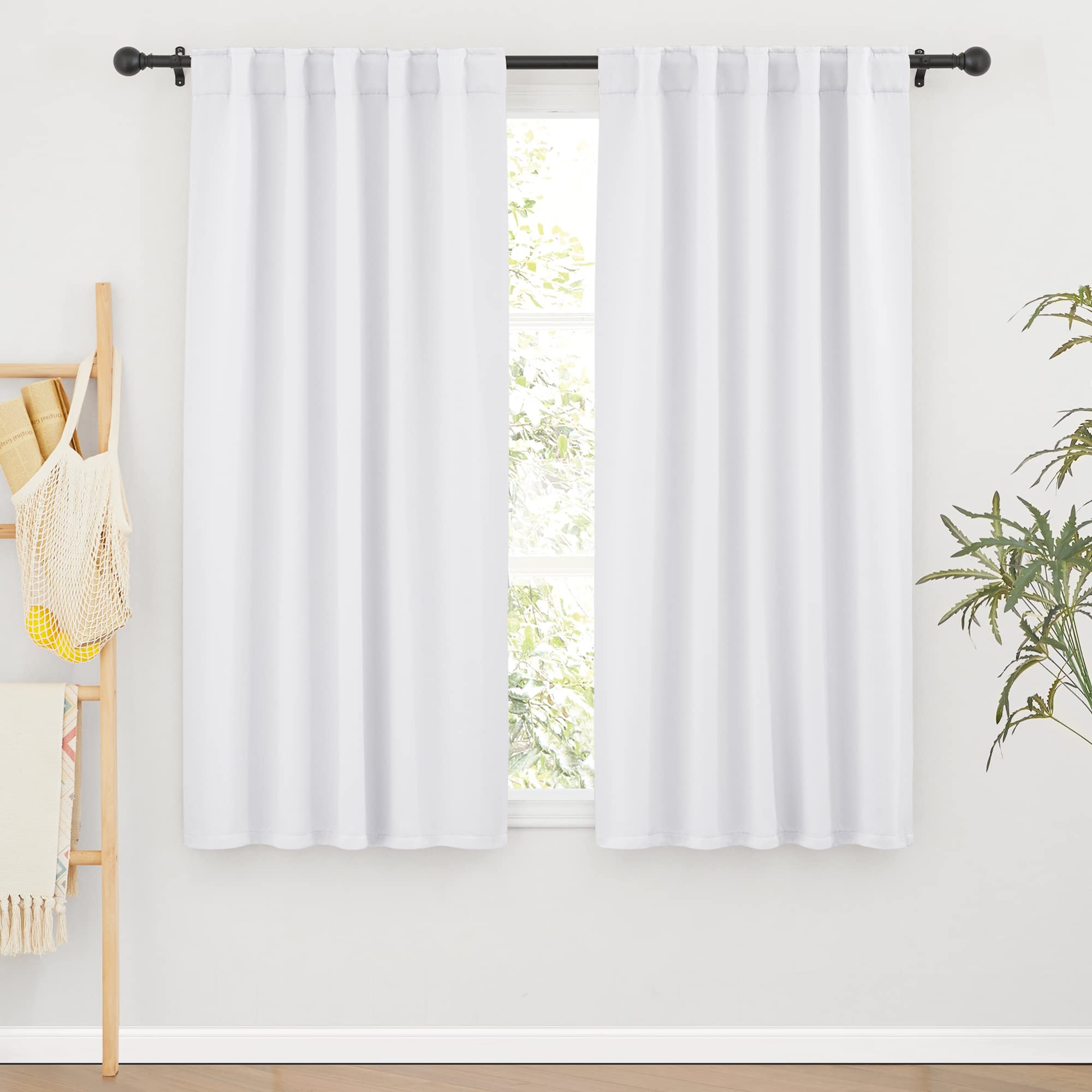 White Curtains for Living Room Bedroom Nursery Office Laundry (2 Count)