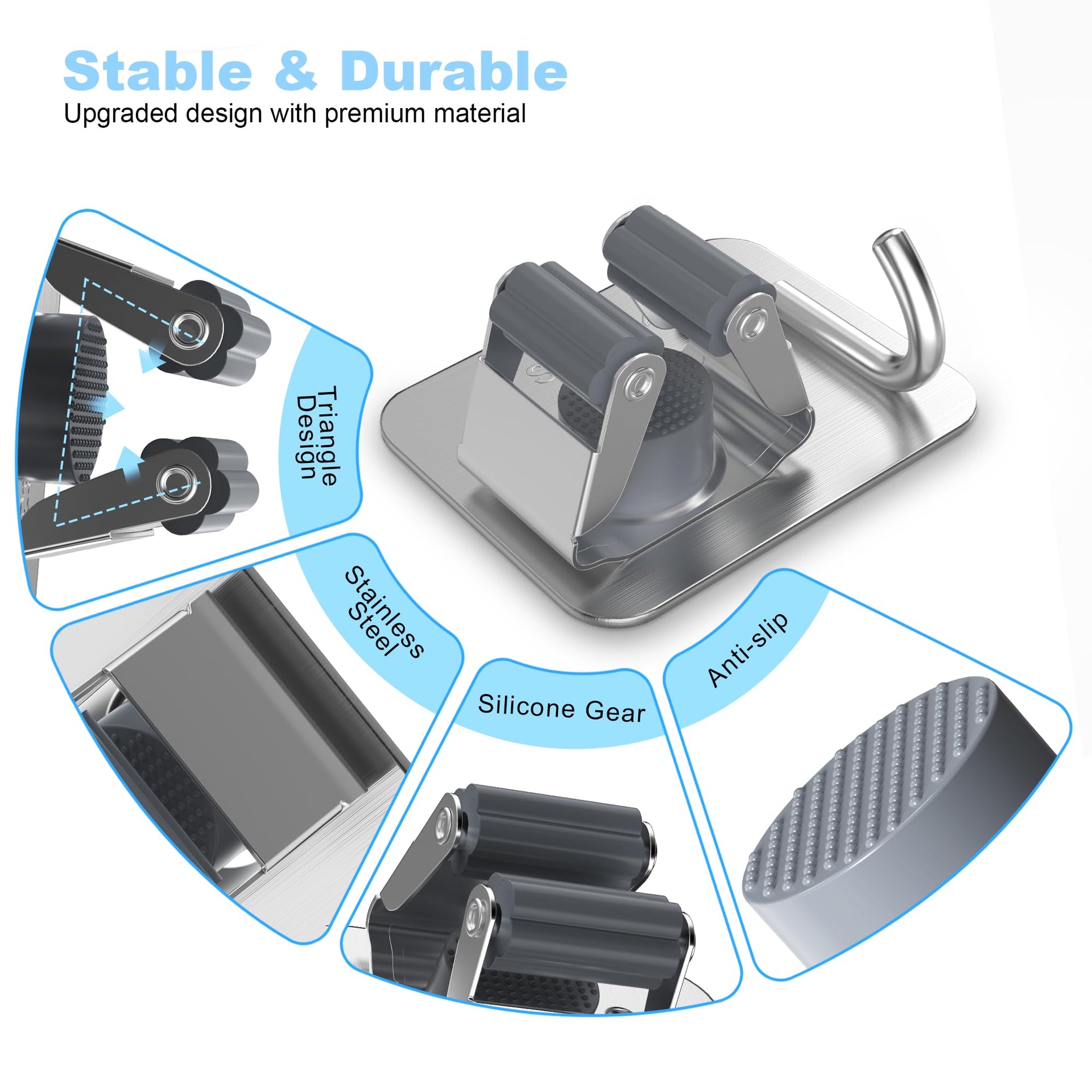 4 Pack Stainless Steel Mop and Broom Holder Wall Mount with Hook (4 Count)