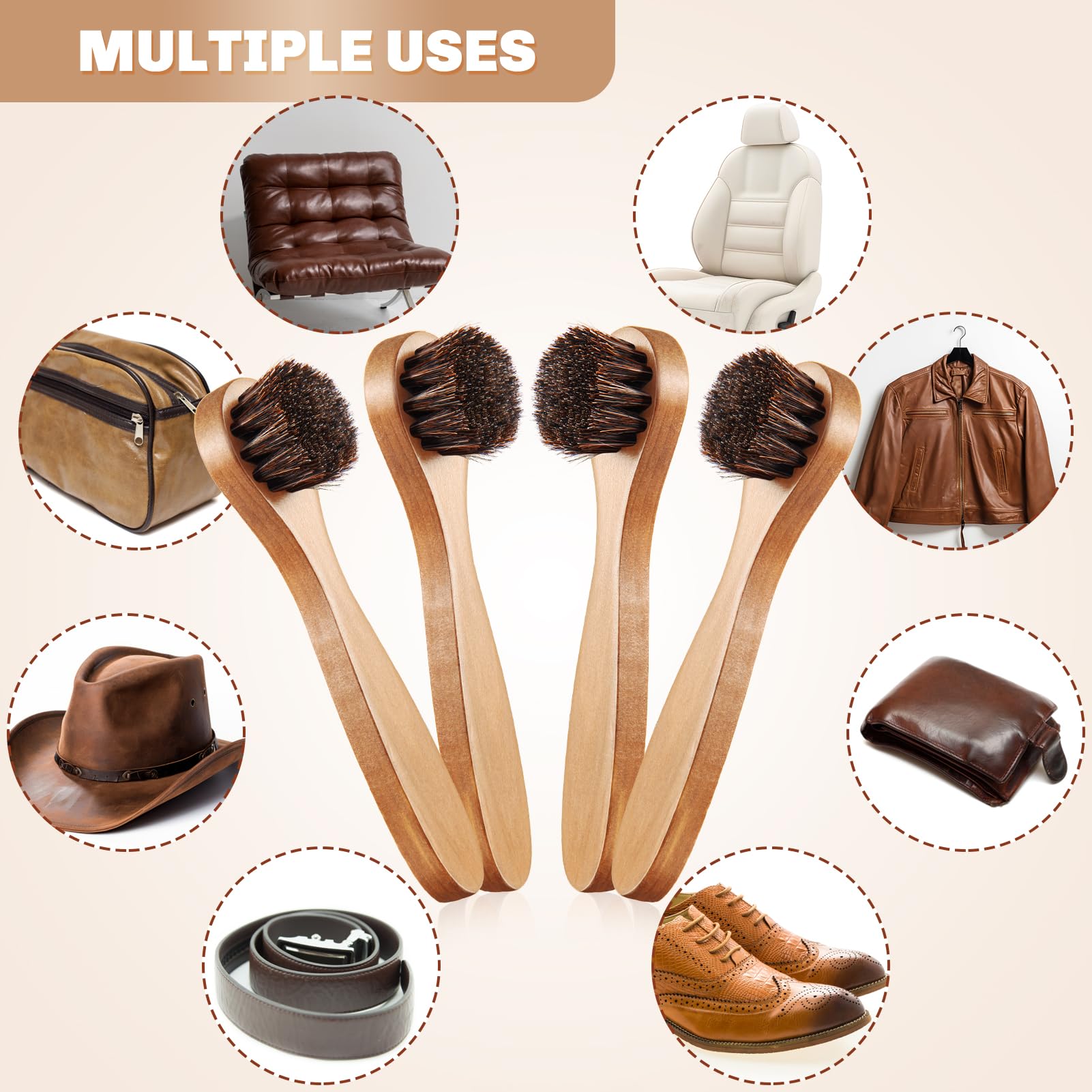 4 Pcs Horsehair Shine Shoes Brush Kit Polish Dauber Applicators Cleaning Leather Shoes Boots Care Brushes Suede Cleaner Brush with Microfiber Shoe Cloth