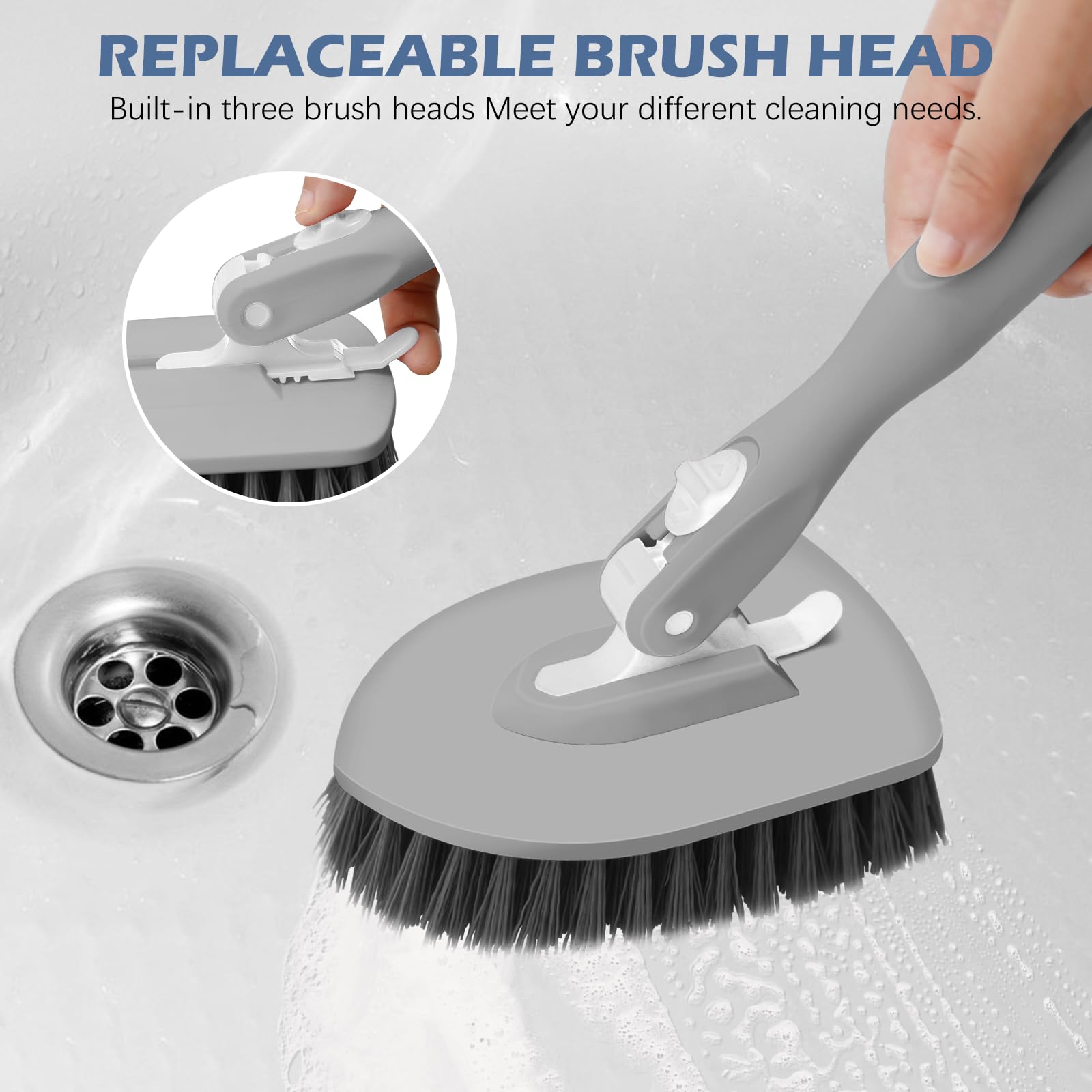 4-in-1 Tile Tub Floor Scrubber with V-Shaped Grout Brush, Gray