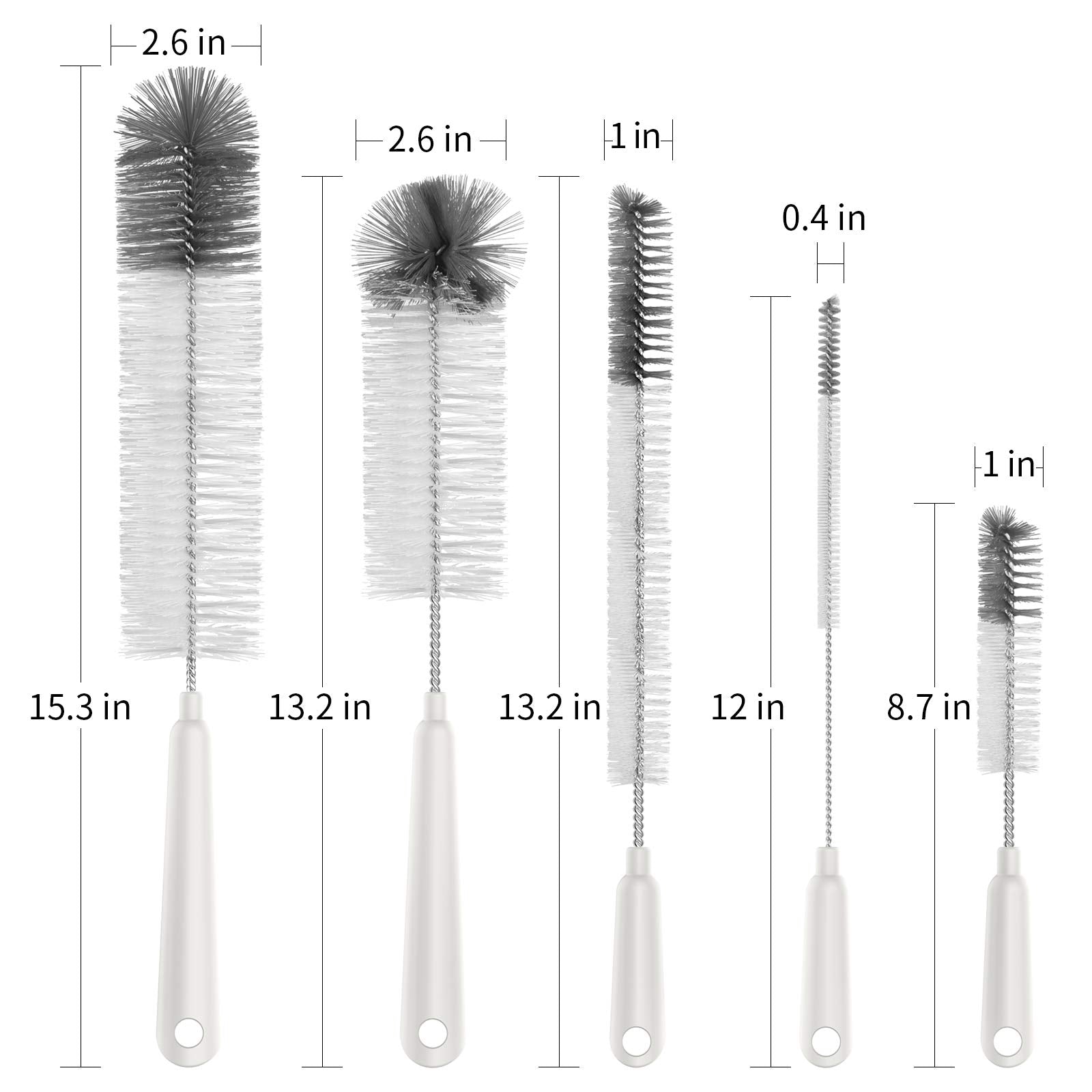 5 Pack Bottle Brush Cleaning Set with Storage Holder (5 Count)