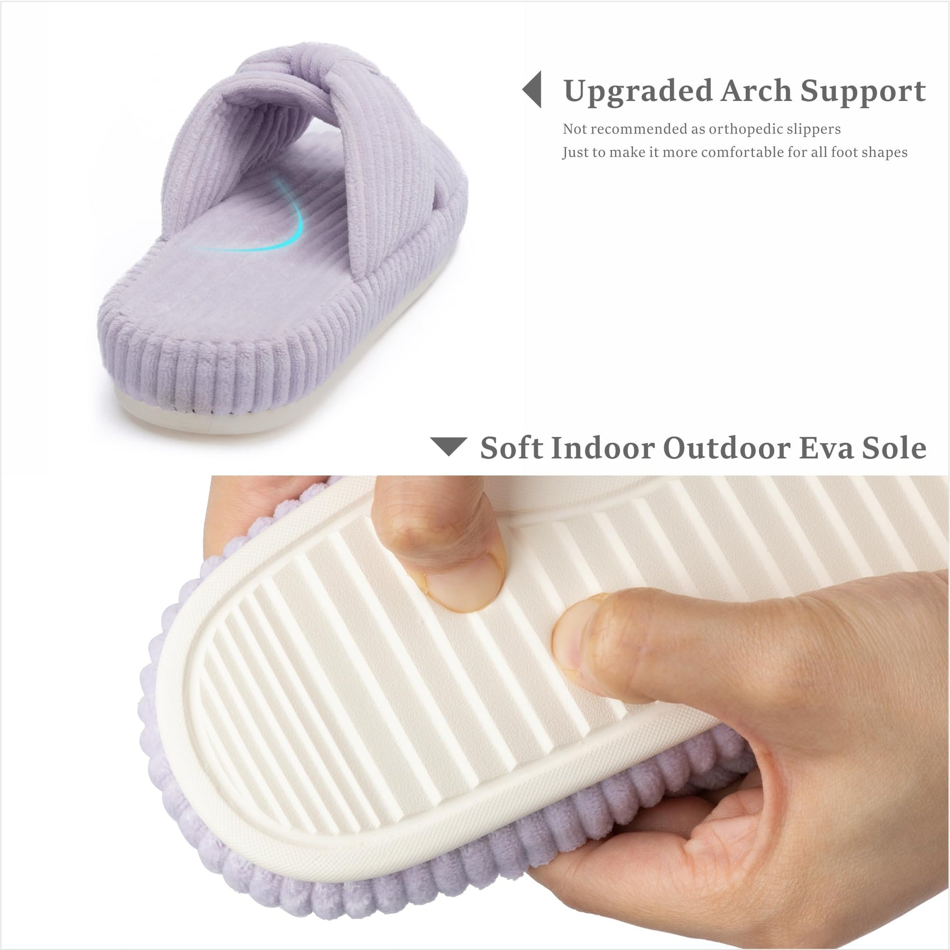 Slippers for Women Memory Foam House Bedroom Corduroy Bow Crossbands Slipper Shoes Comfy Trendy Gift Slippers Light Purple Size 5 6 5.5