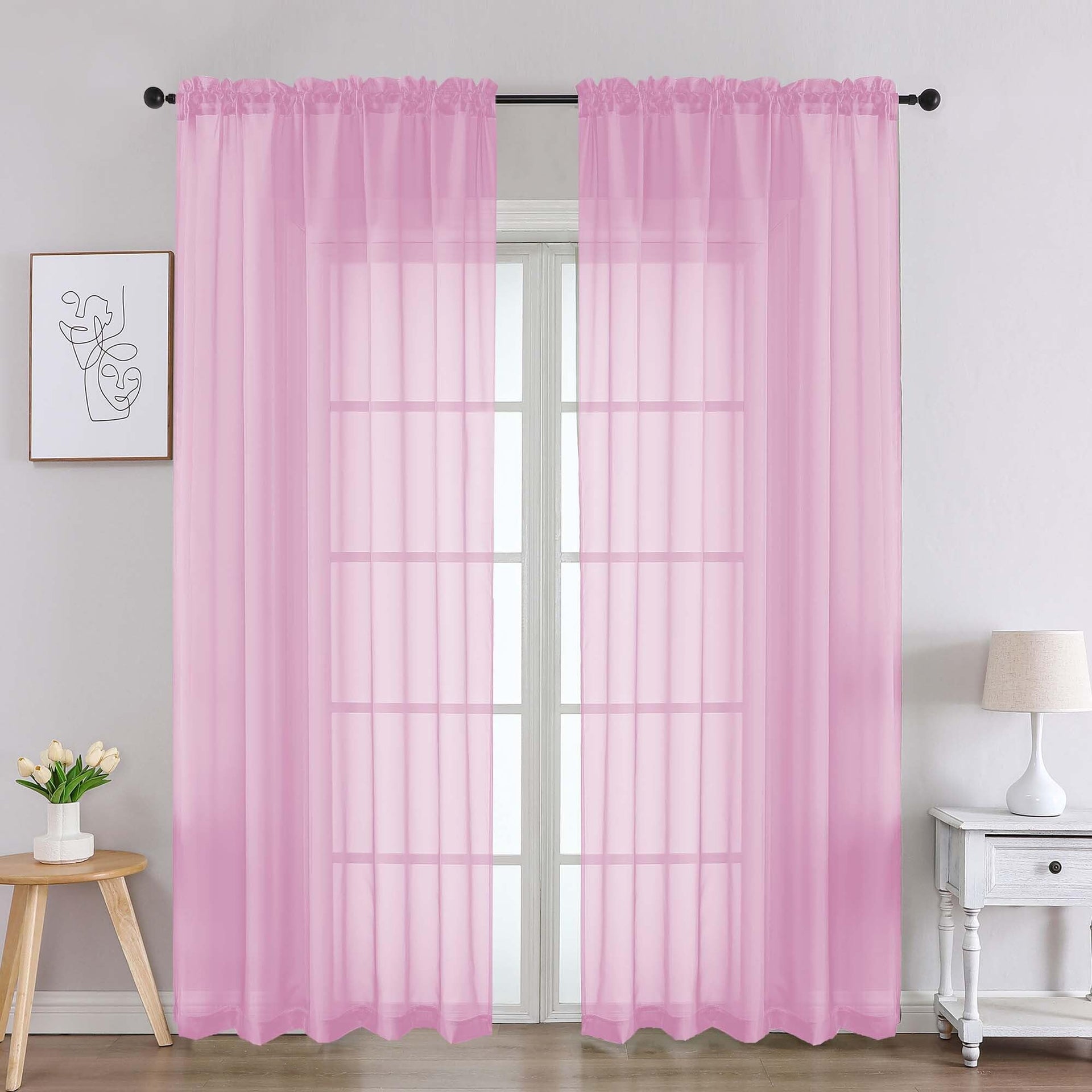 Pink Sheer Curtains 84 Inches Long 2 Panels (2 Count)