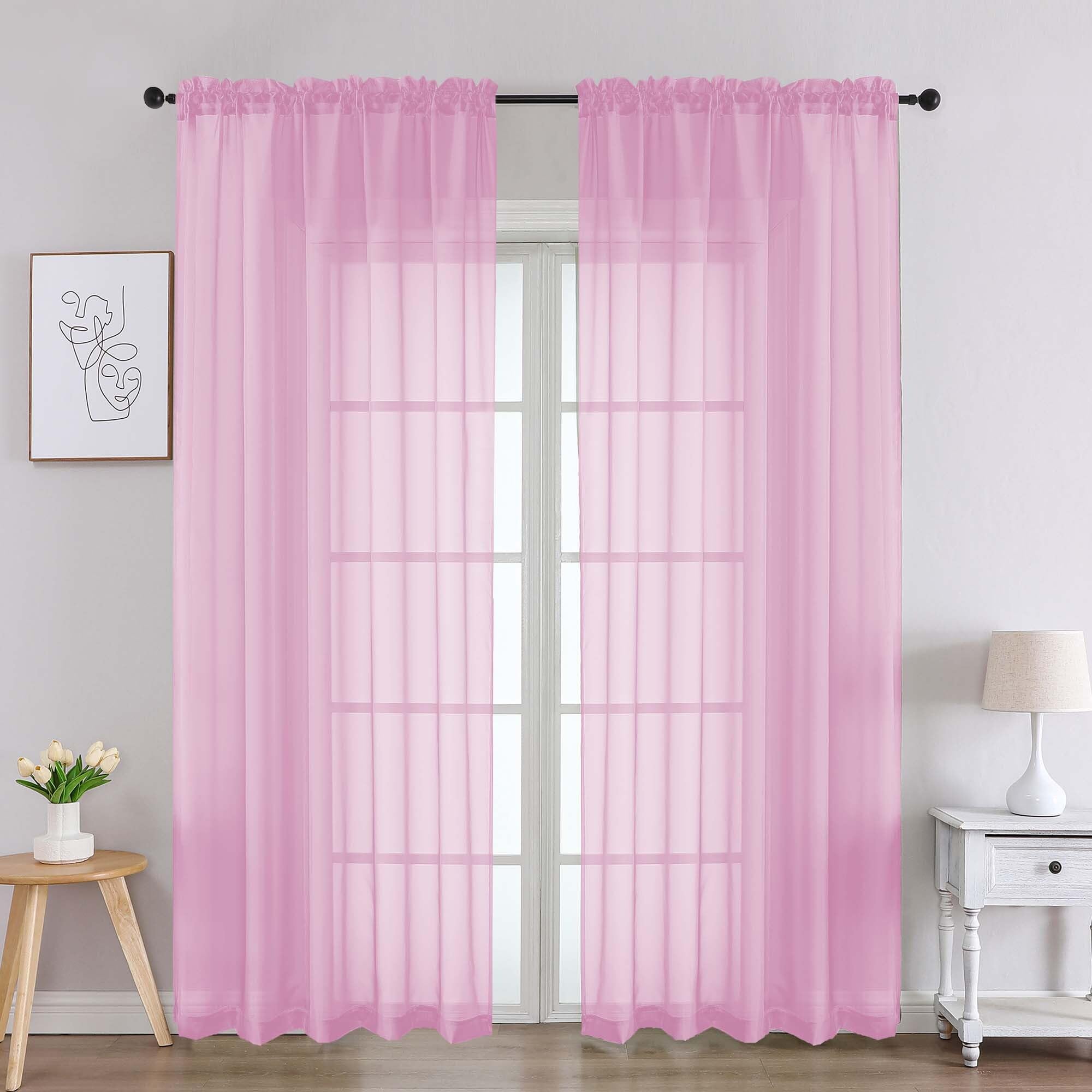 Pink Sheer Curtains 84 Inches Long 2 Panels (2 Count)
