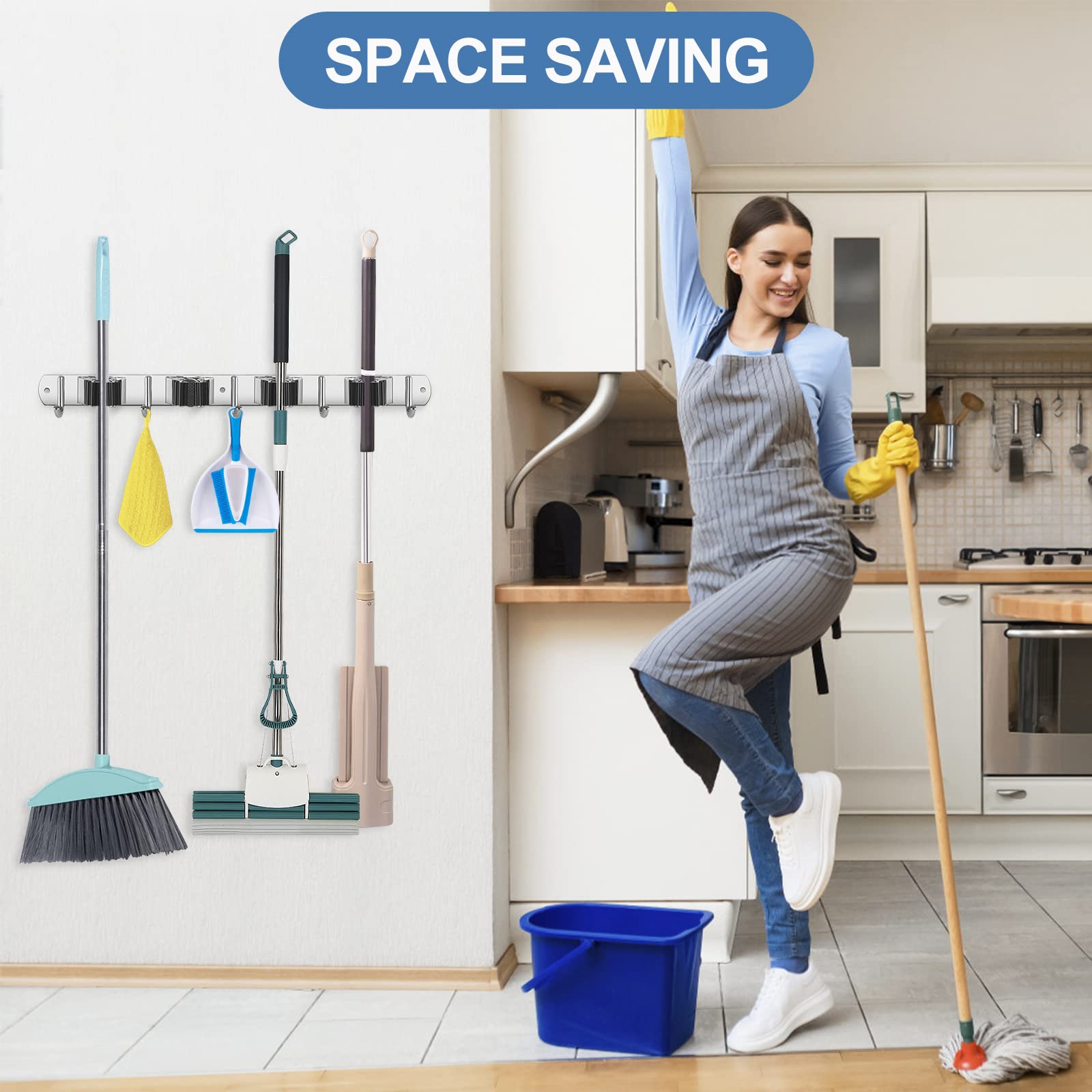 Broom Holder Wall Mount Stainless Steel Mop Organizer