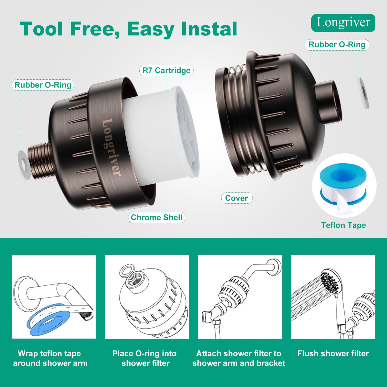 R7 Shower Filter High Put Shower Water Filter for Hard Water