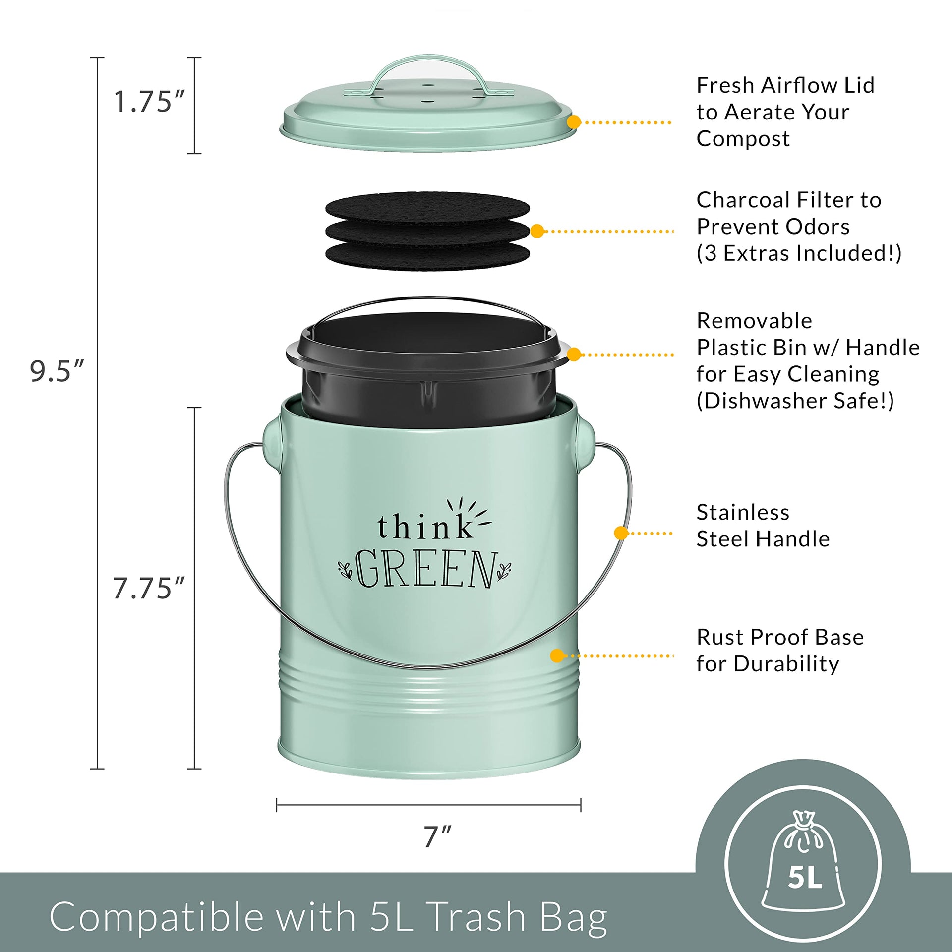 1.2 Gallon Kitchen Counter Compost Bin with Lid