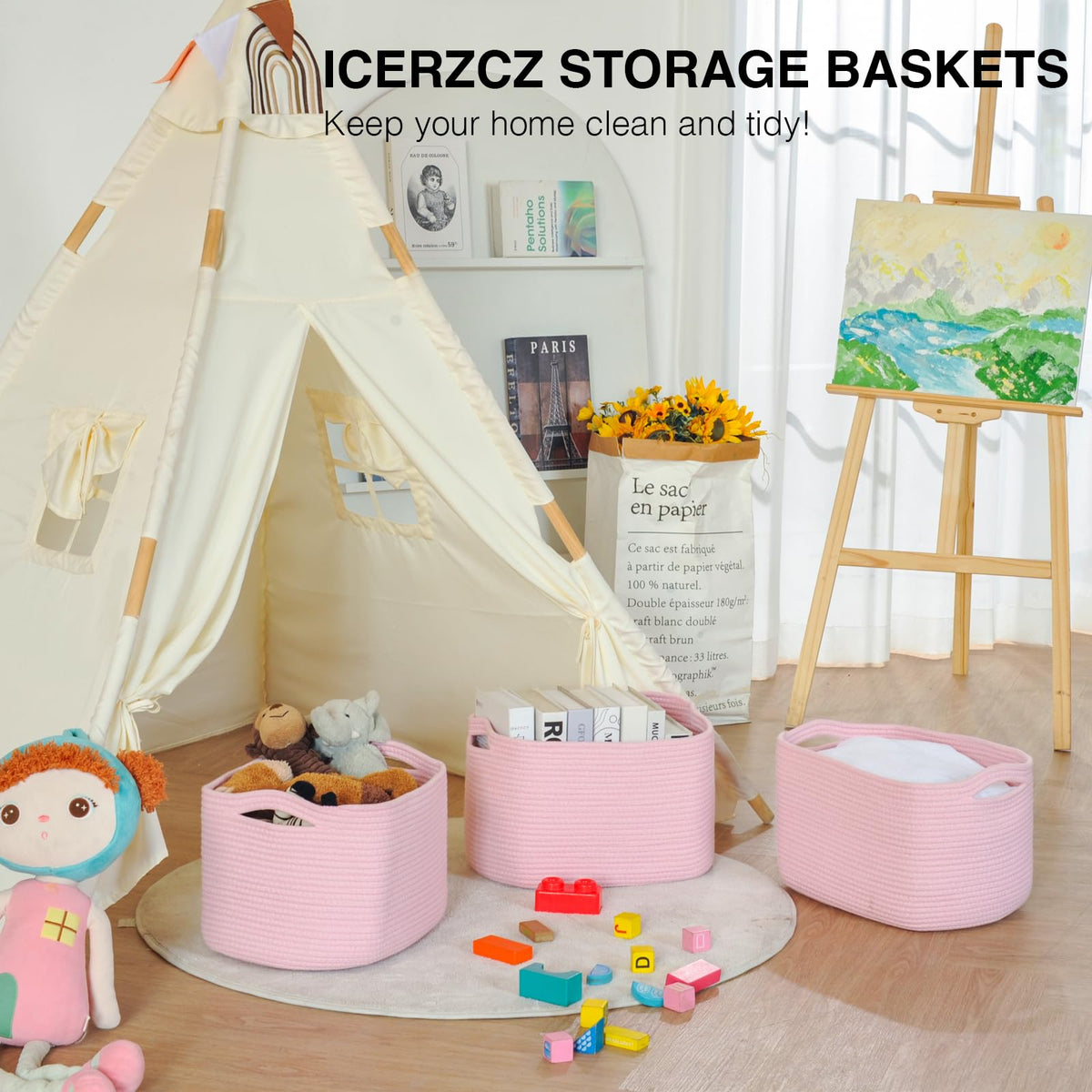 Storage Baskets for Organizing Shelves (3 Count)