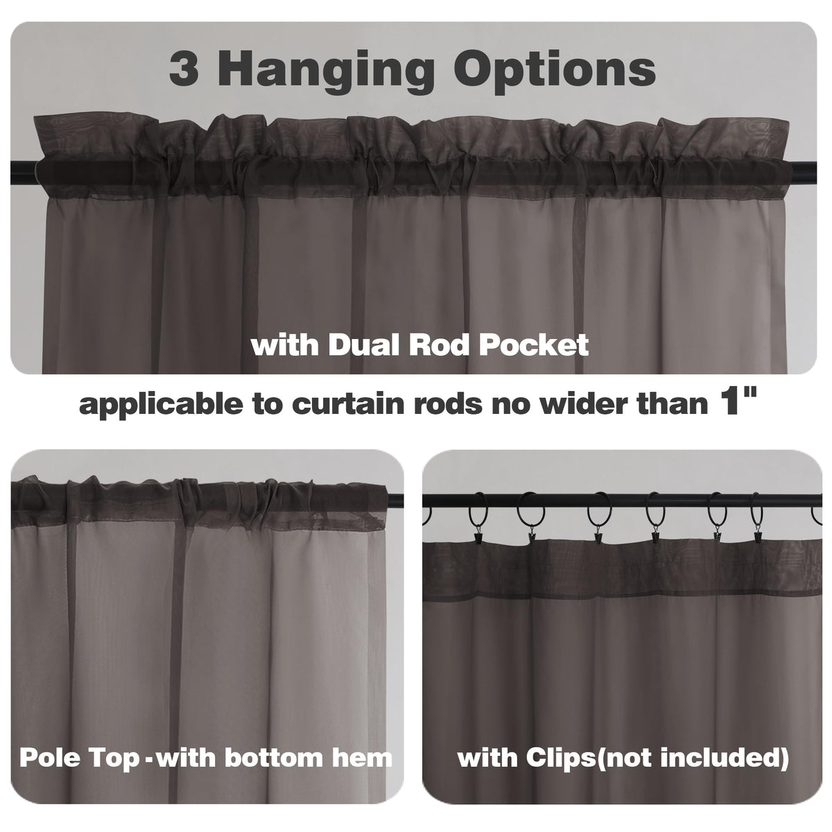 Chocolate Brown Sheer Valances for Windows (2 Count)