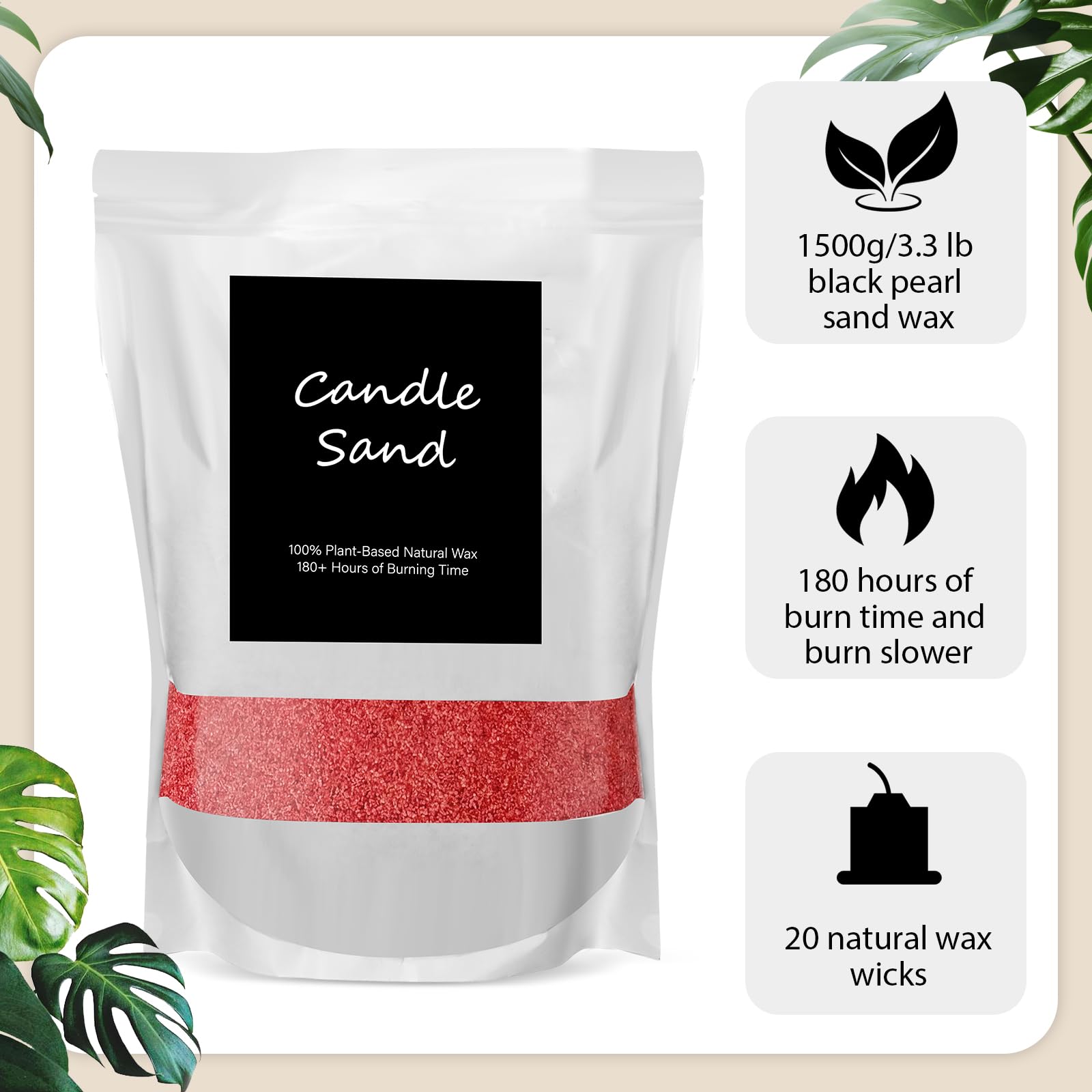 Candle Sand 3.3 lb DIY Pearled Candle Making Kit Included 20 Pcs Wicks and Refillable Beaded Wax Sand Beaded Wax Gift with Wicks Self Extinguish for Home Wedding Party Women