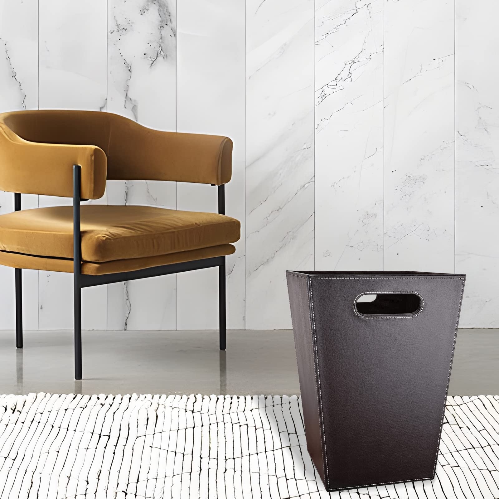 Leather Trash Can Bathroom Wastebasket