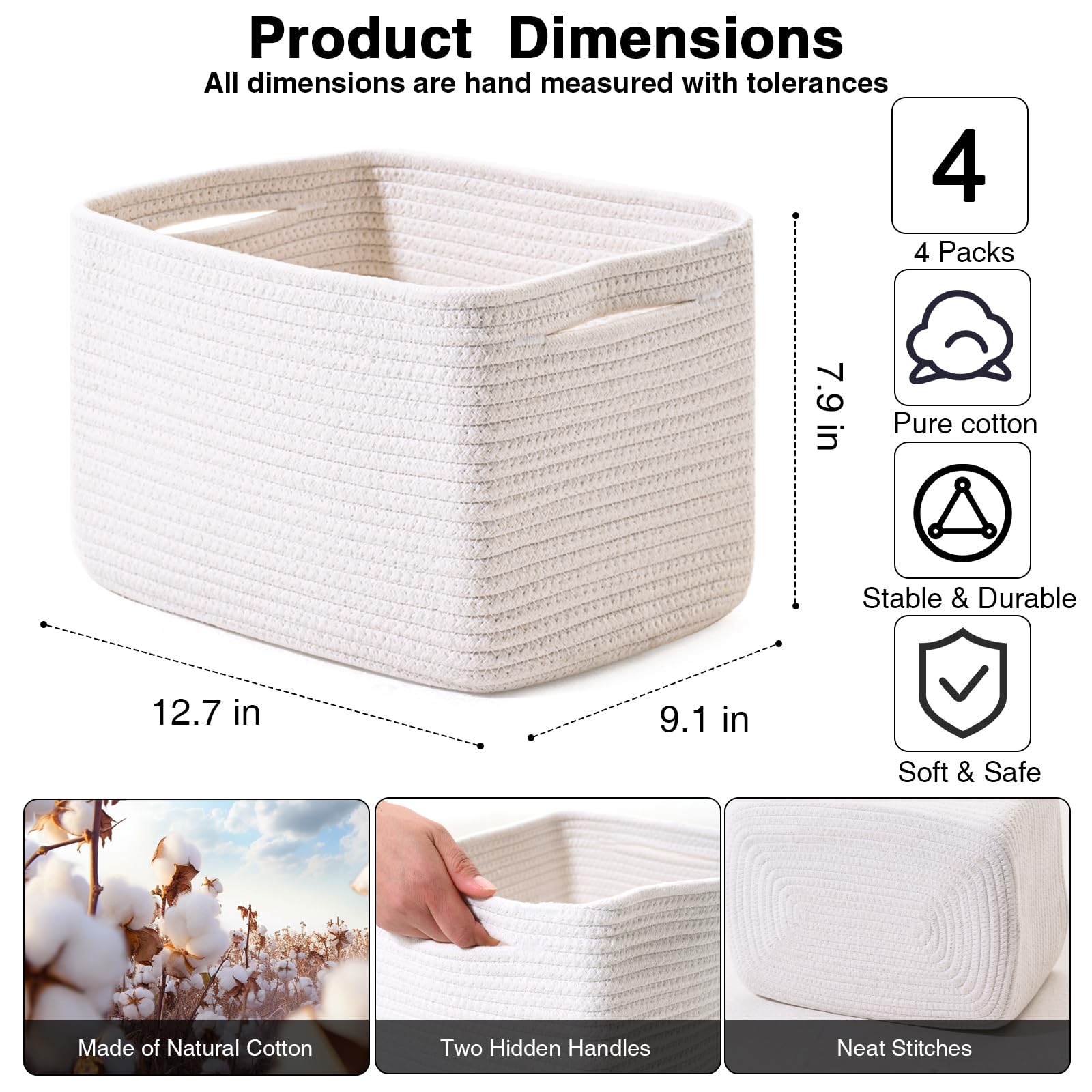 White Storage Baskets for Organizing (4 Count)