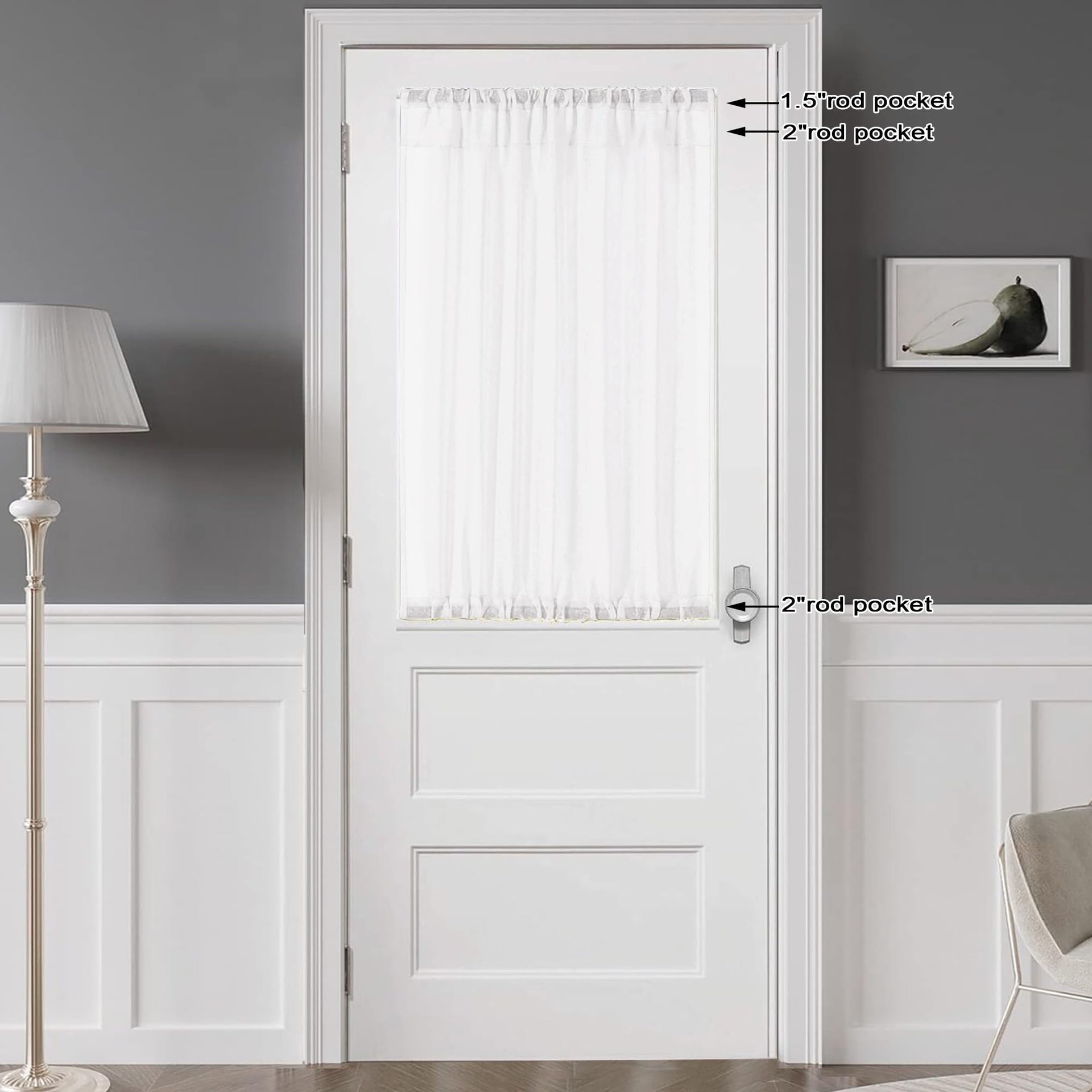 White Sheer Curtains 36 inch Length 2 Panels Set