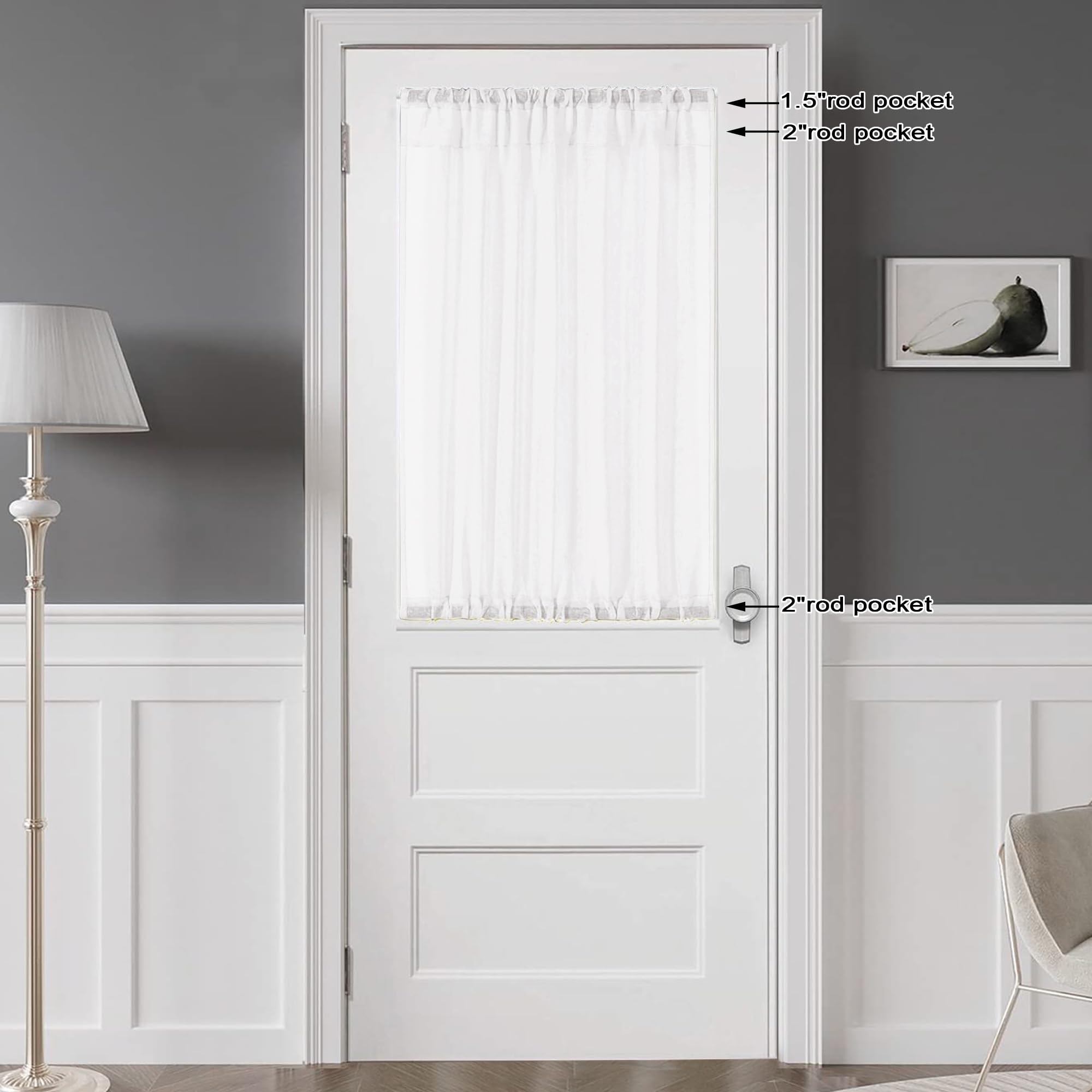 White Sheer Curtains 36 inch Length 2 Panels Set