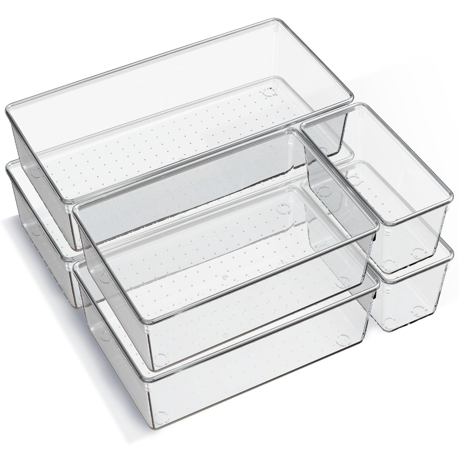 6 Pack Large Clear Plastic Drawer Organizer Trays (6 Count)