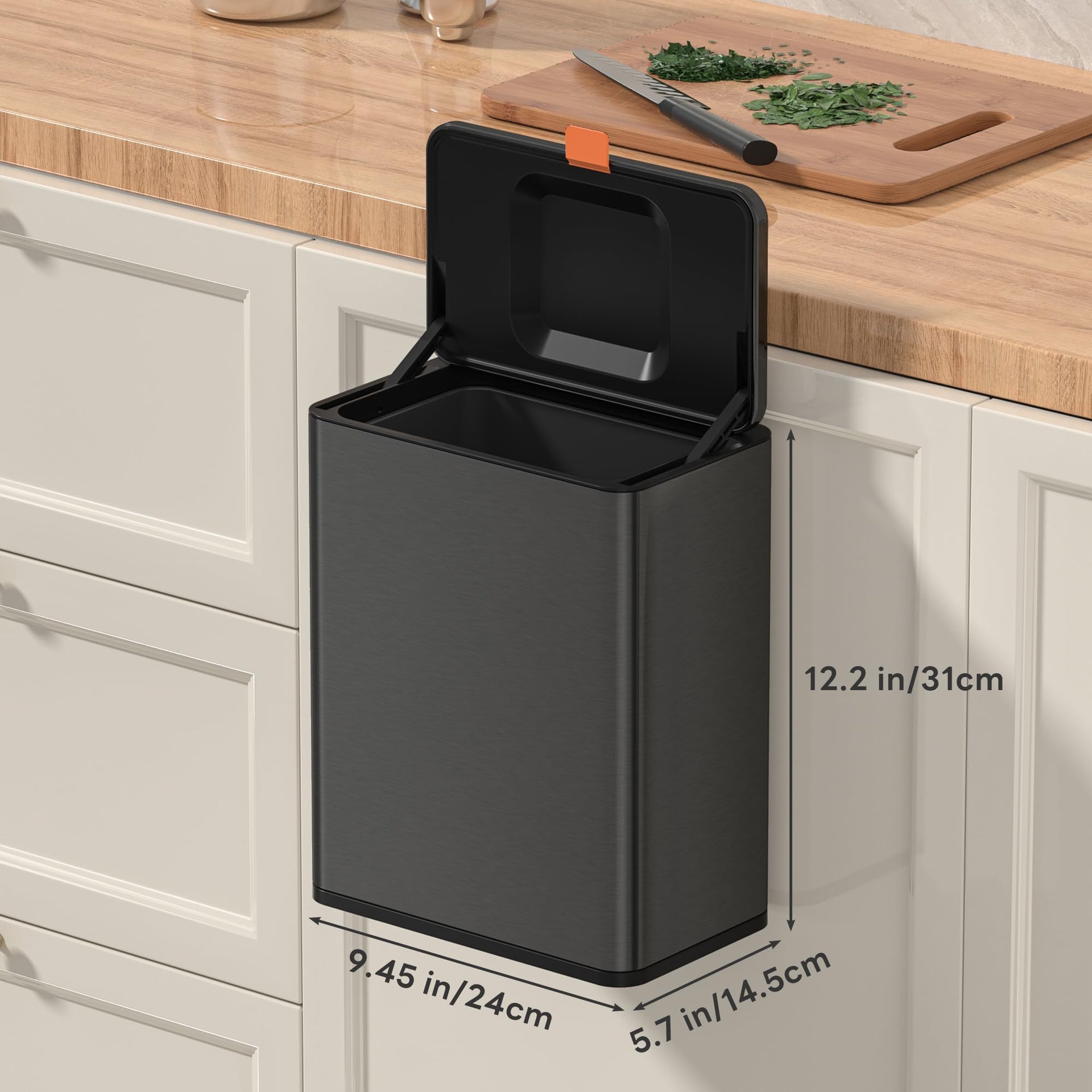 2.1 Gal Brushed Black Hanging Stainless Steel Compost Bin