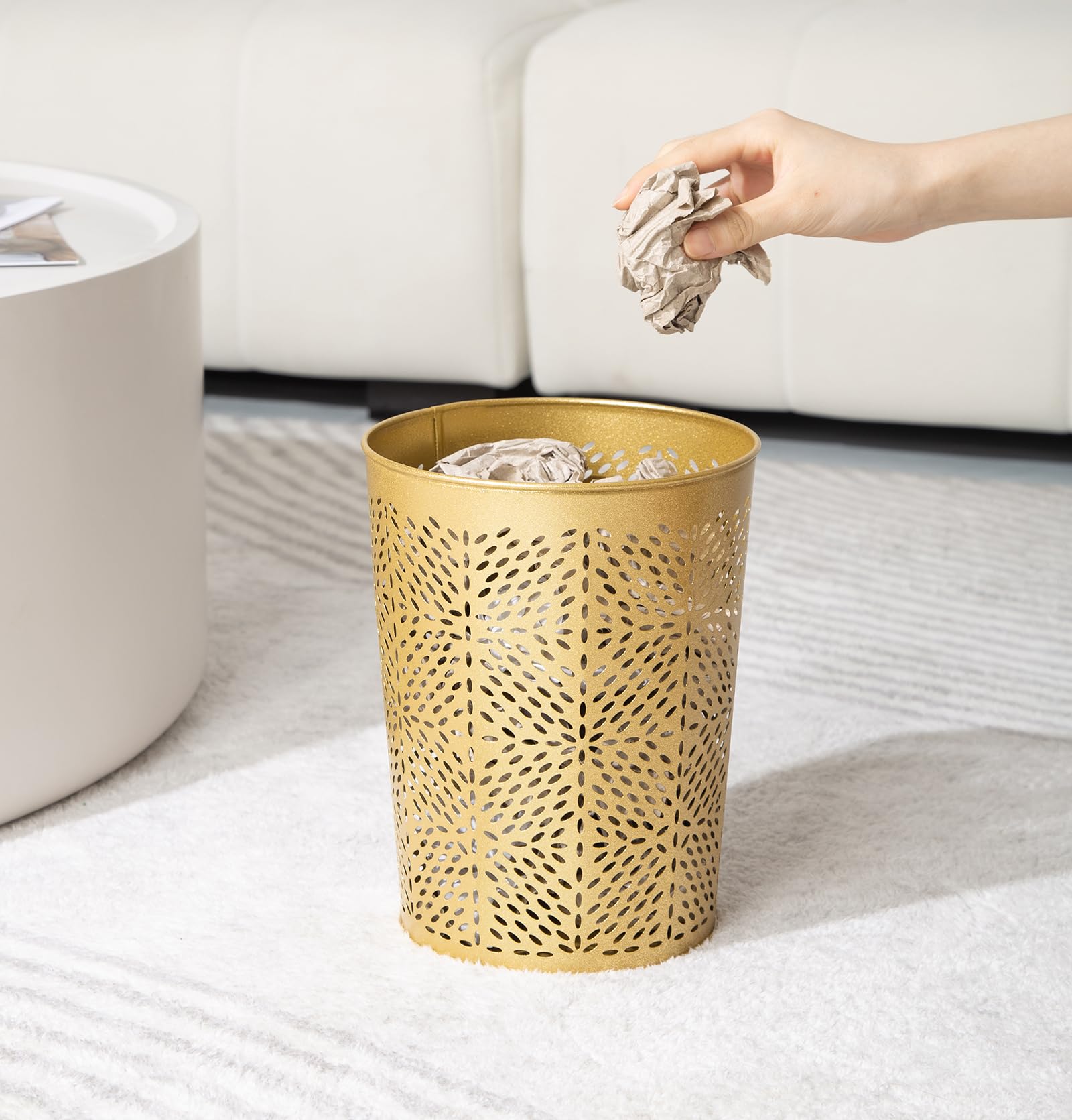 Small Gold Metal Trash Can Wastebasket