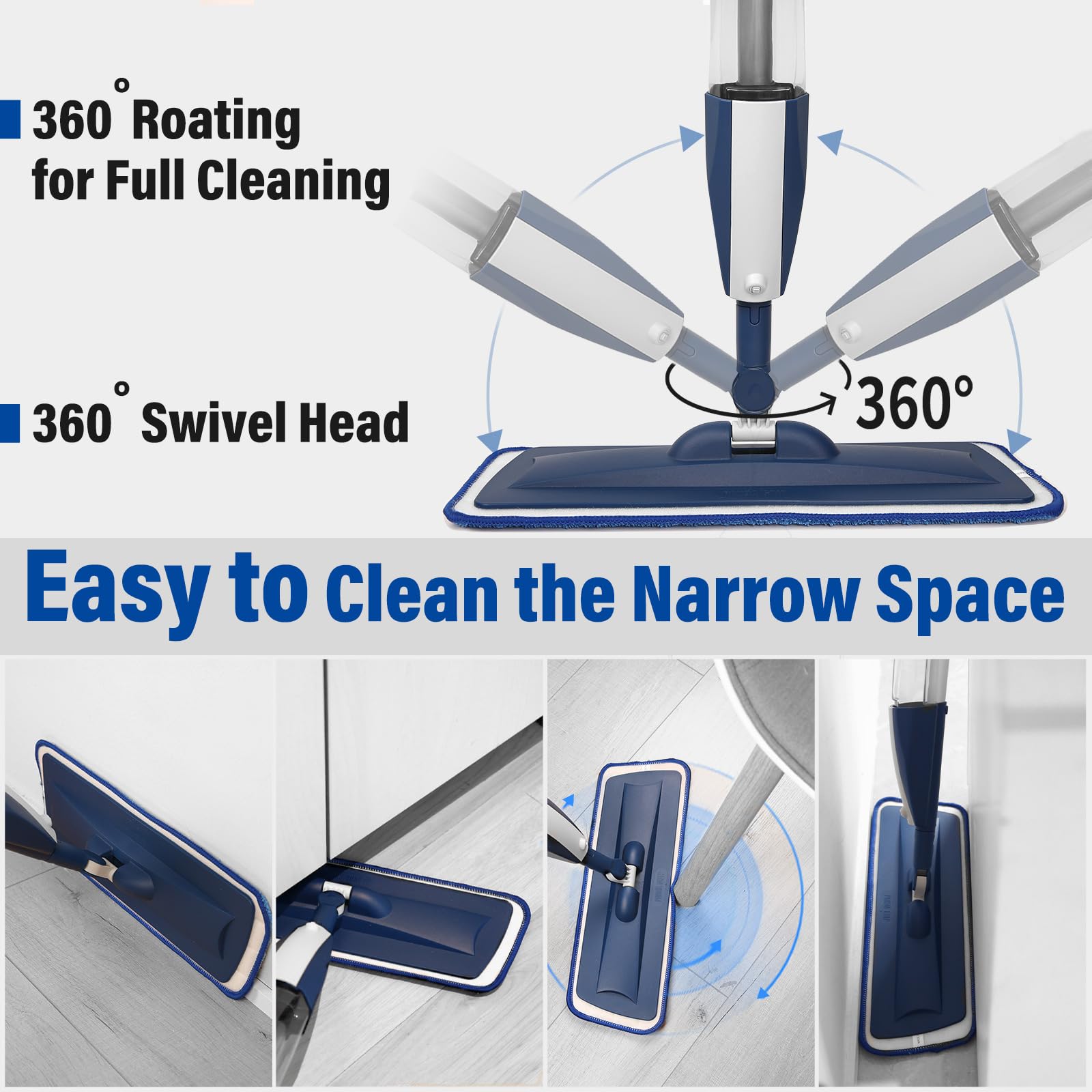 Microfiber Hardwood Floor Spray Mop with 3 Pads & Refillable Bottle