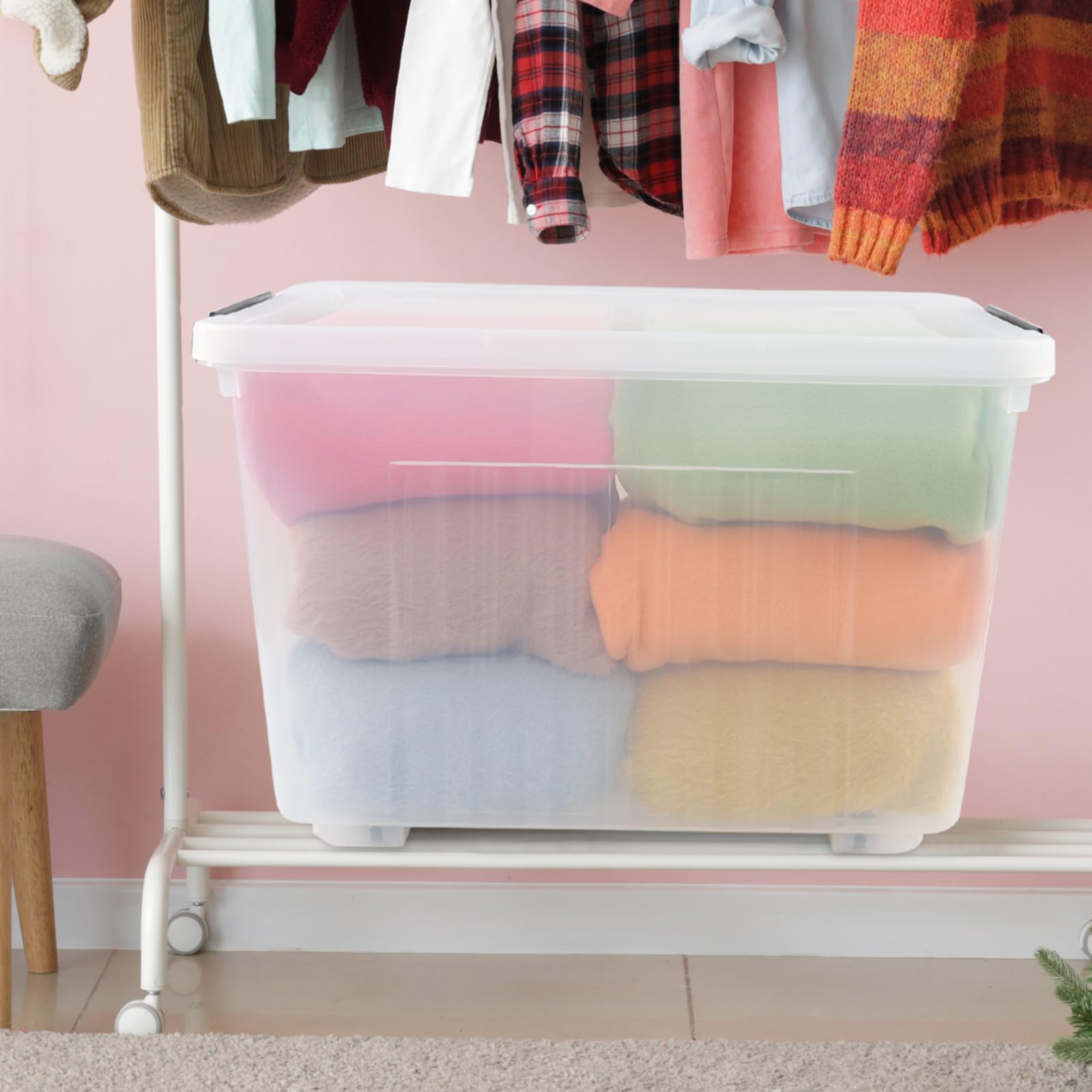 Clear Plastic Storage Bins With Lids and Wheels (4 Count)