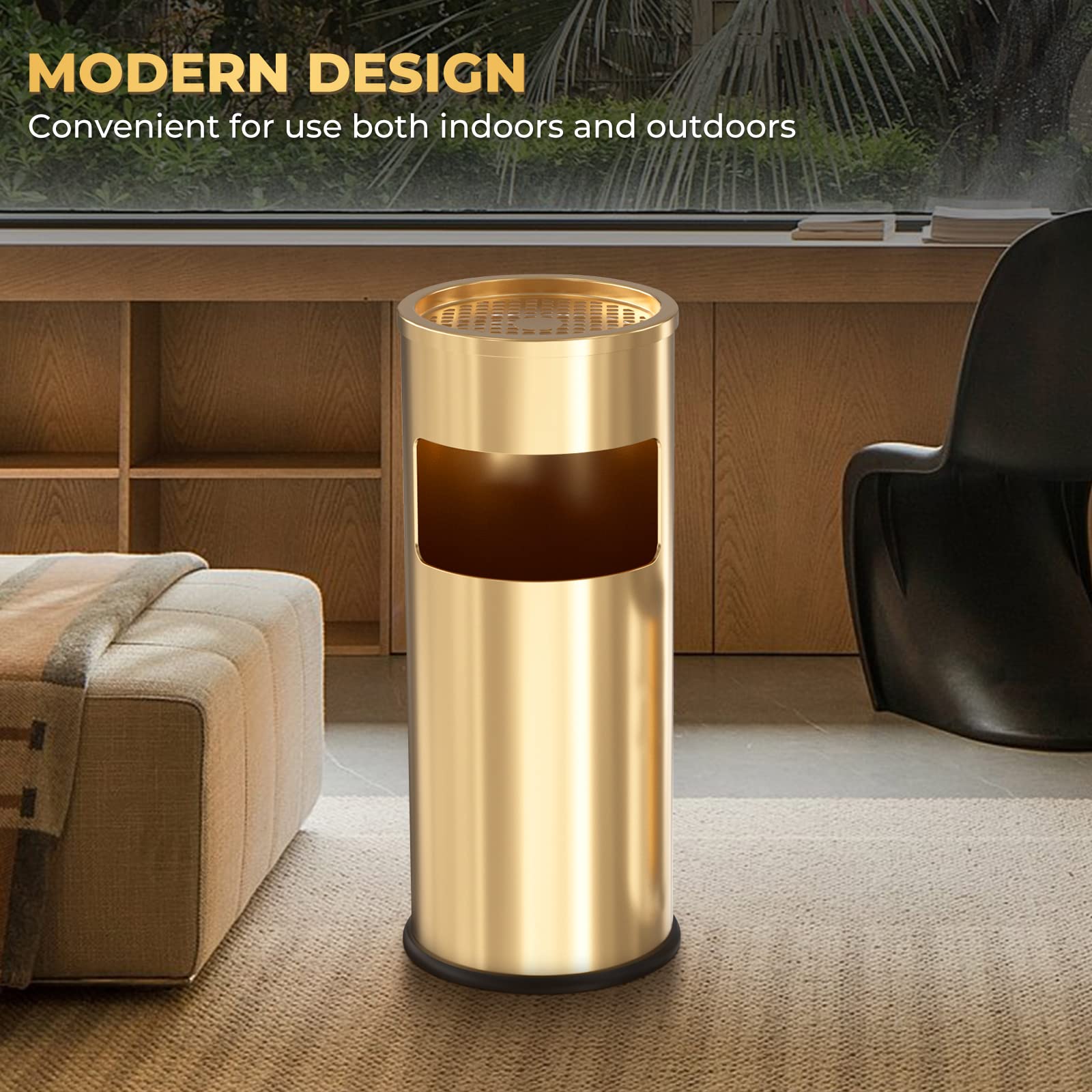 Trash Can Outdoor Waste Container Round Stainless Steel Trash Can with Removable Inner Bucket for Disposal Commercial Waste Container 9.8 x 24