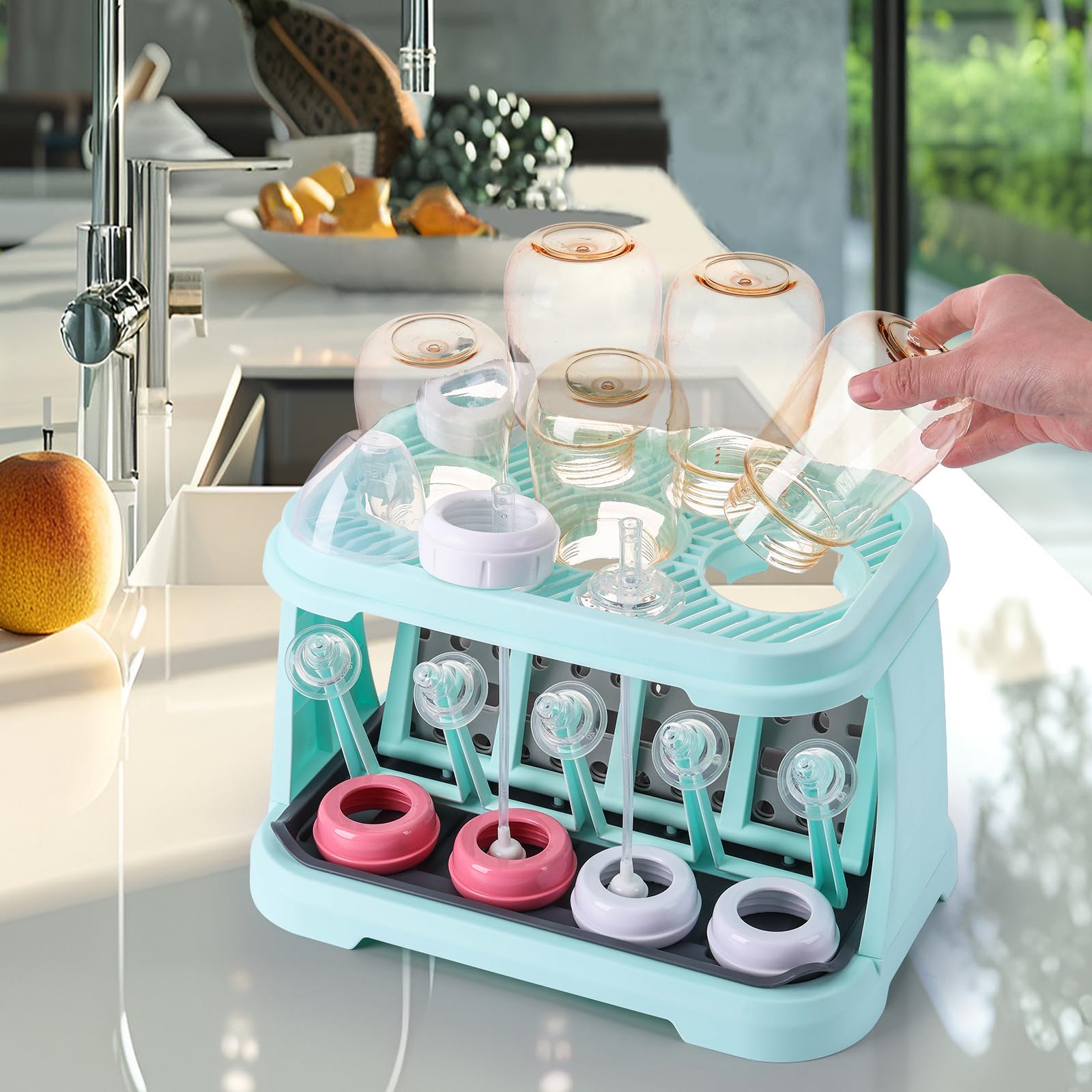 Baby Bottle Drying Rack with Brush & Dishwasher Basket