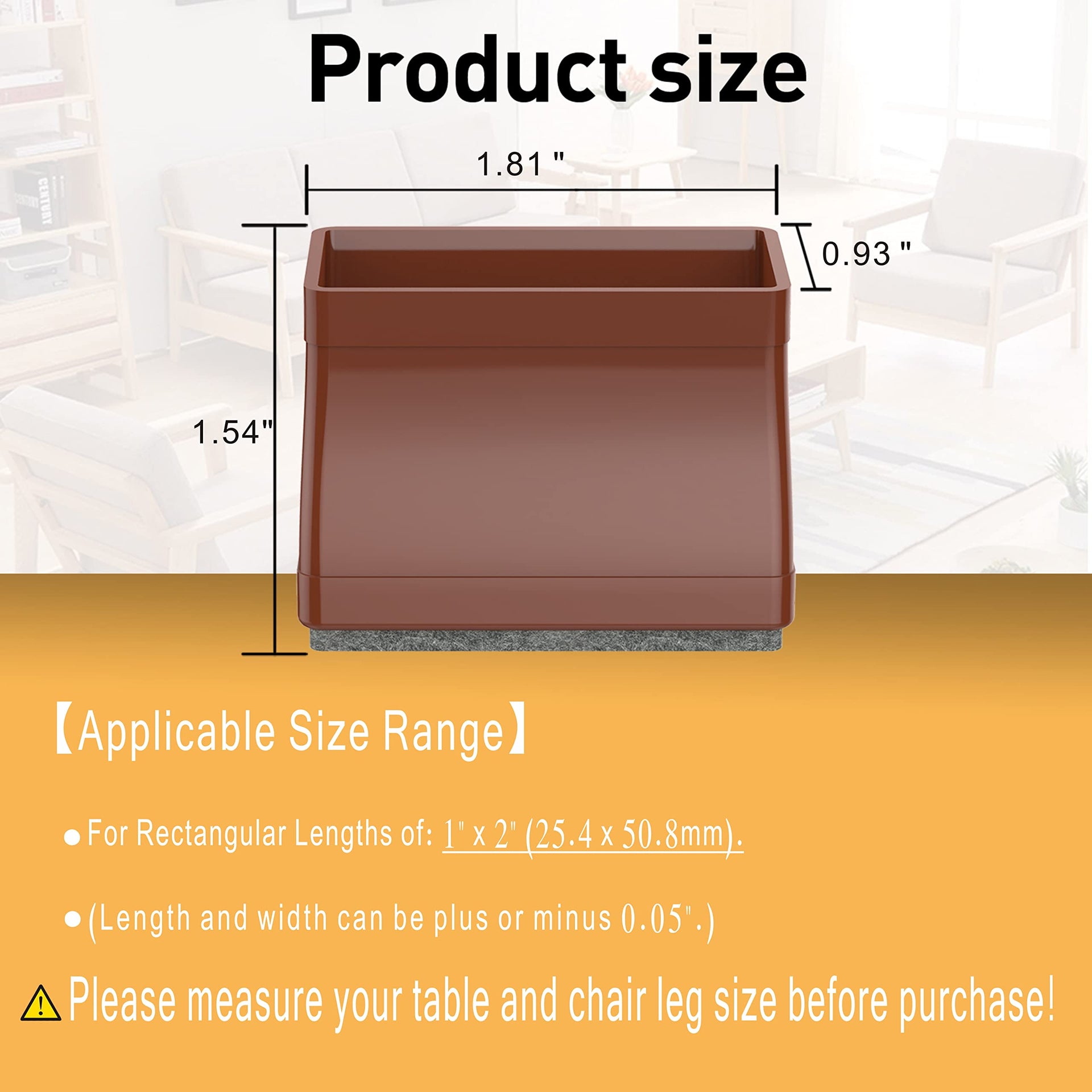 1" x 2" Rectangle Chair Leg Floor Protectors for Hardwood Floors Silicone Covers to Protect Wood Tile Floors Felt Pads Furniture Leg Caps Reduce Noise (16 Count)