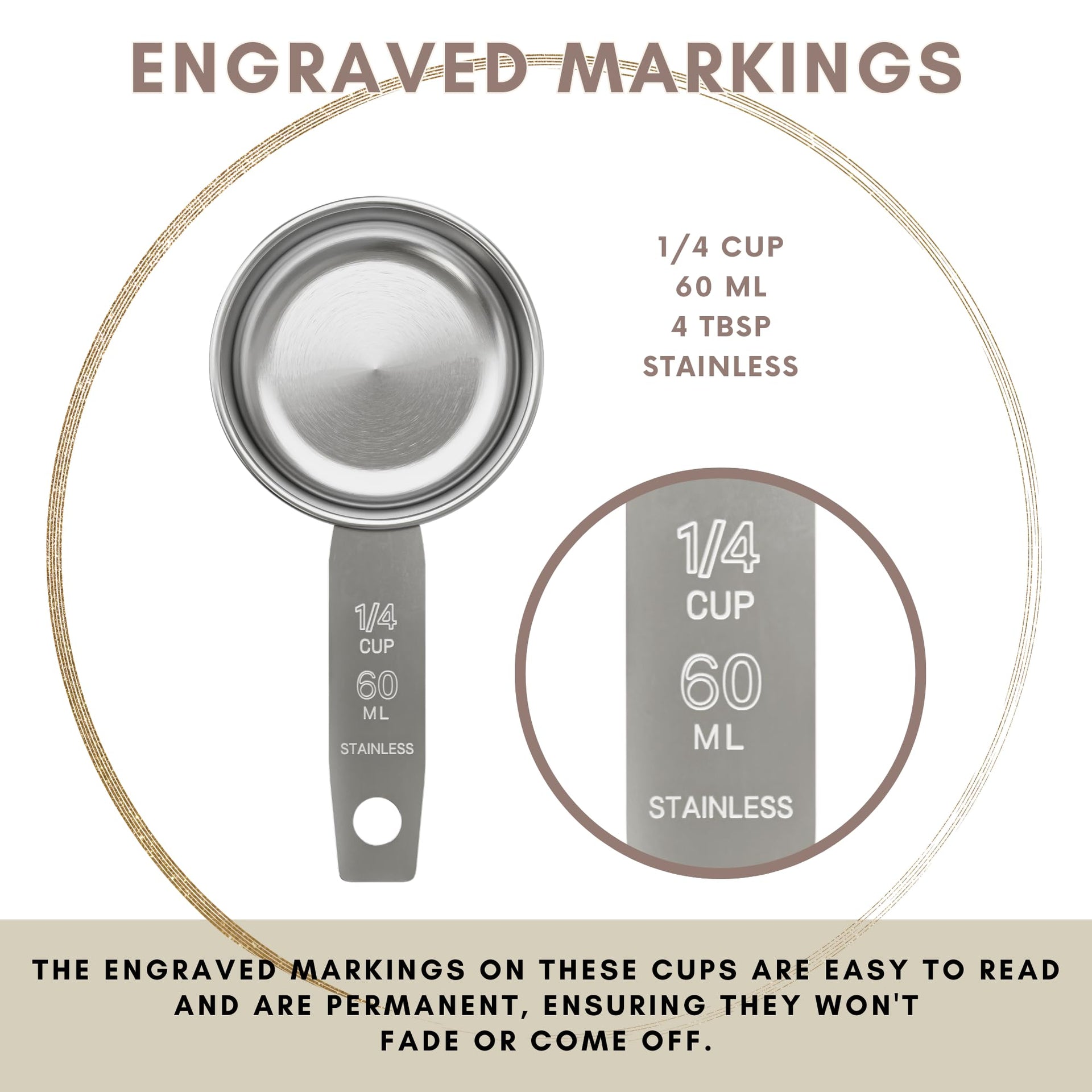 1 4 Cup Stainless Steel Measuring Cup (4 Count (1/4 Cup))