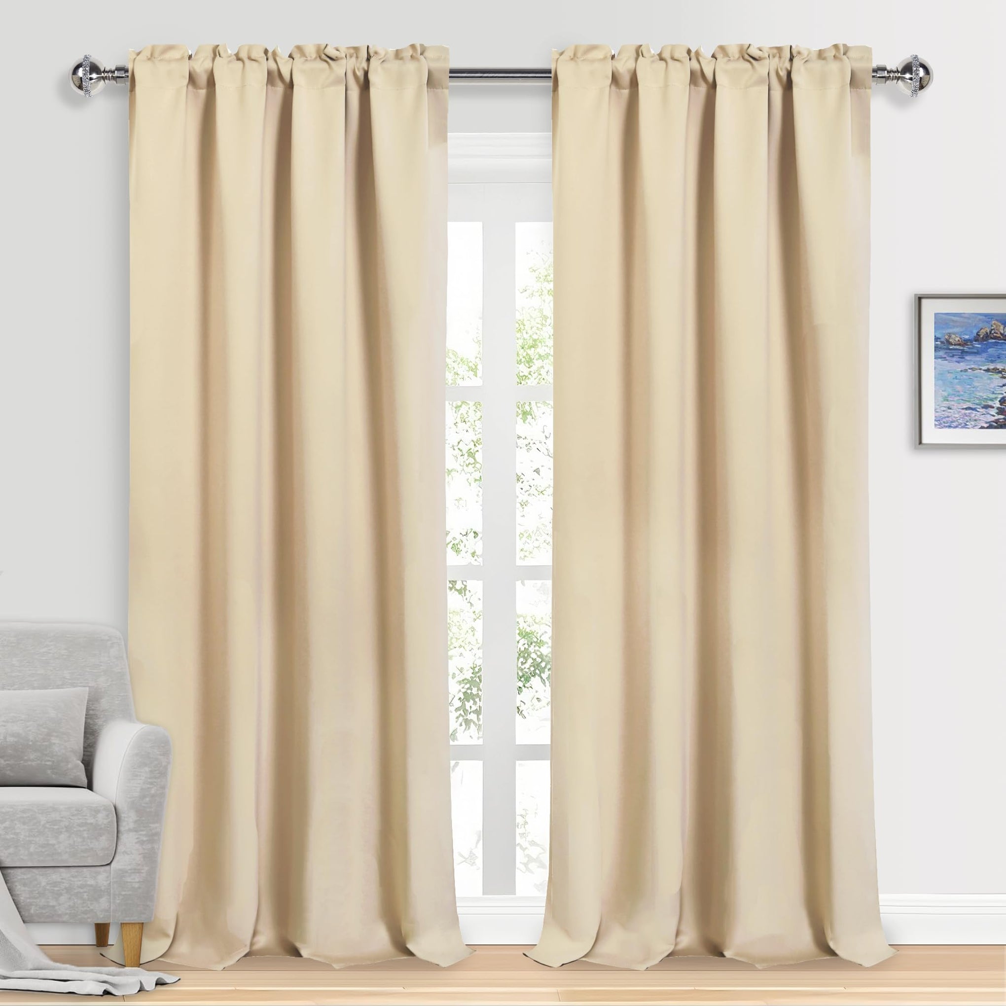 Blackout Curtains for Bedroom Living Room 52 x 95 Inch Long Beige (2 Count)