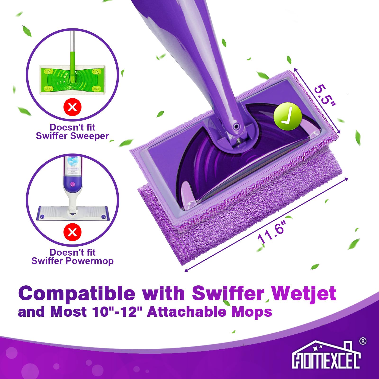 Microfiber Pads Refills for Swiffer Wet Jet 15"x5.5" 8 PK Reusable (8 Count)