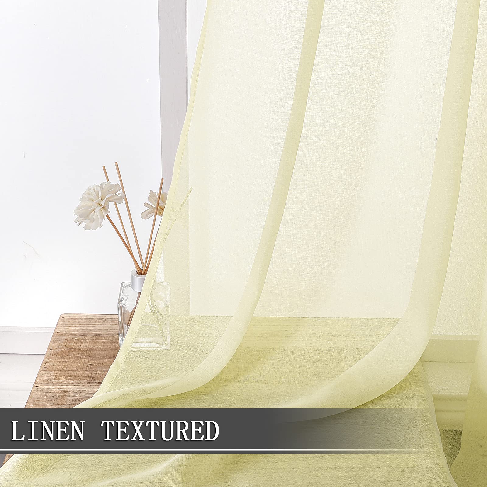 Short Sheer Curtains Linen Textured Bedroom Curtain Sheers Light Filtering Rod Pocket Voile Curtains for Living Room