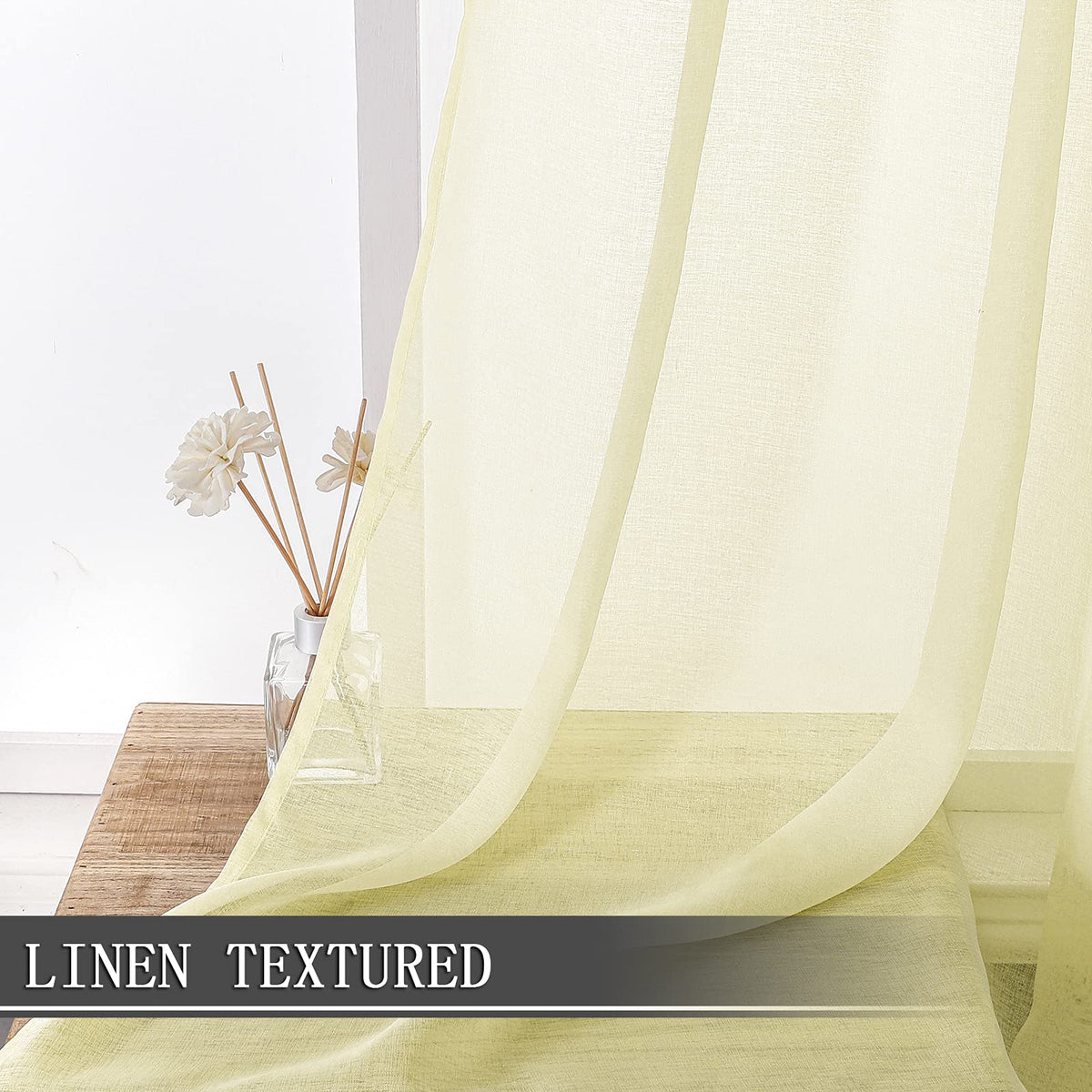 Short Sheer Curtains Linen Textured Bedroom Curtain Sheers Light Filtering Rod Pocket Voile Curtains for Living Room