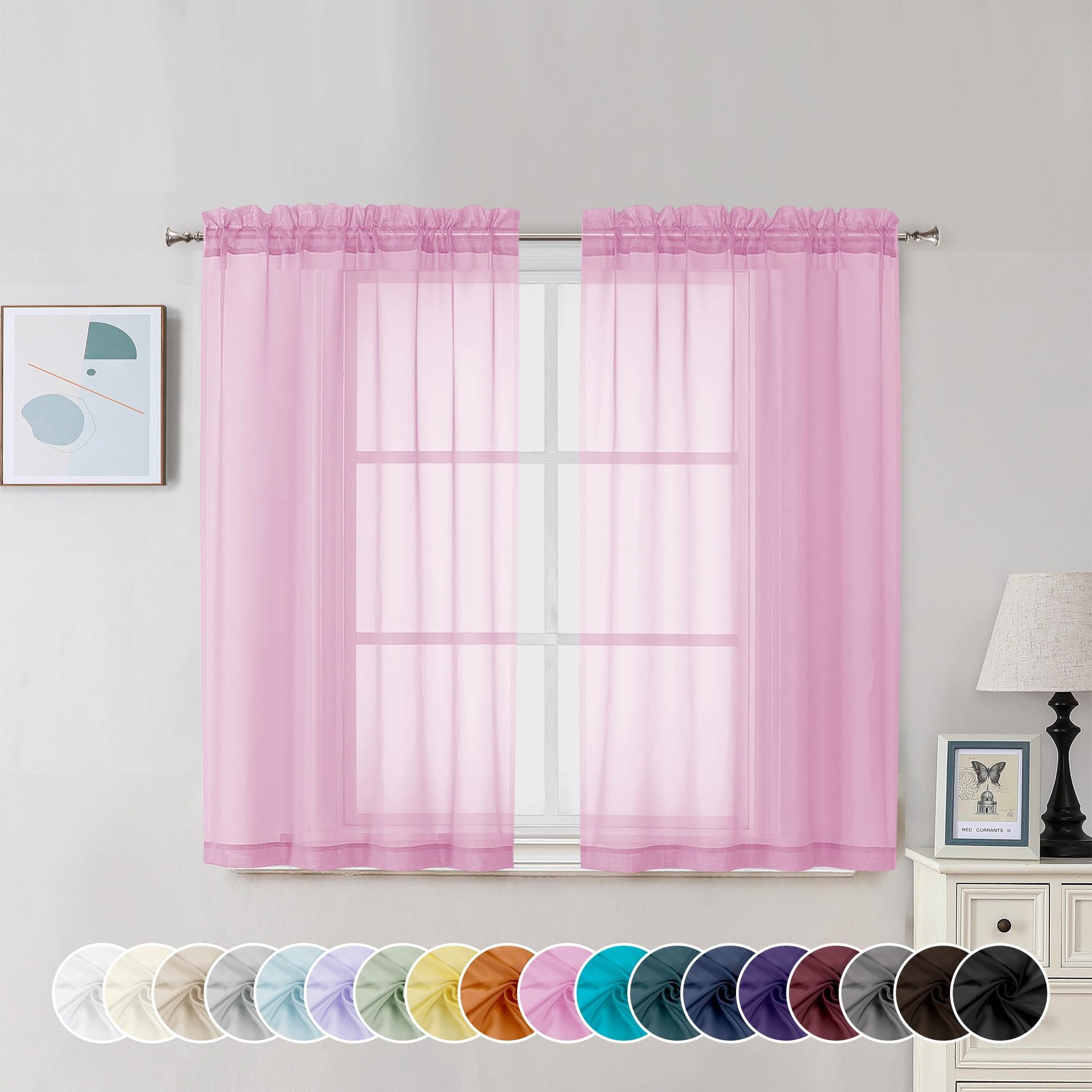 Pink Sheer Curtains 45 Inch Long 2 Panels (2 Count)