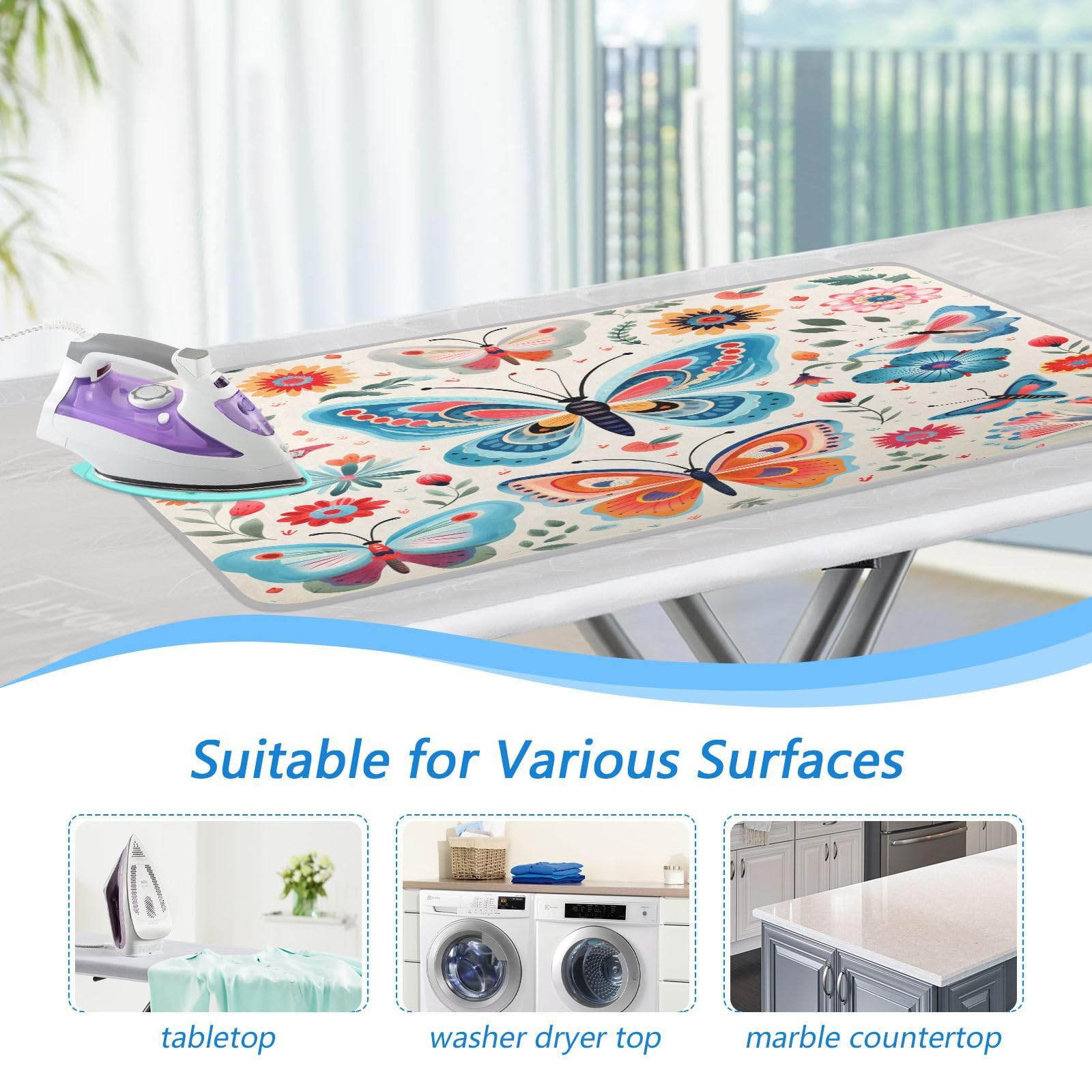 Decorative Butterfly Floral Ironing Mat Thickened Ironing Blanket Travel Portable Double