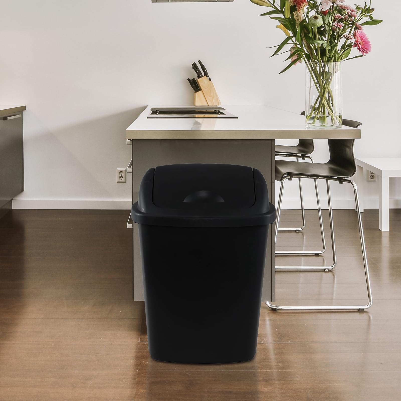 4 Pack 6 Gallon Plastic Garbage Bins with Swing Lid (4 Count)
