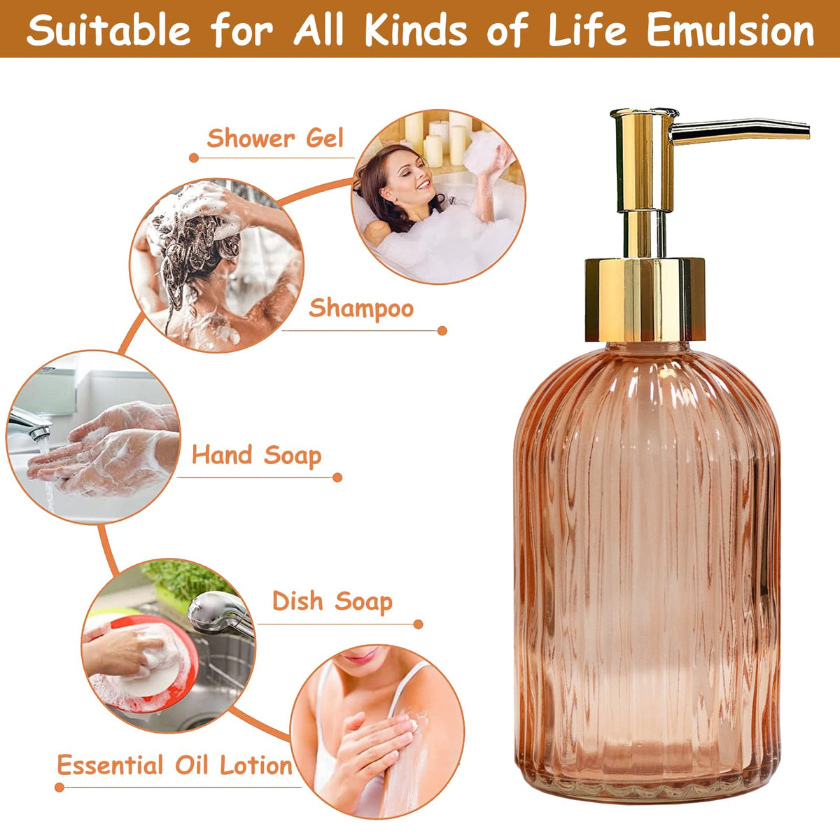 Glass Soap Dispenser with Gold Plastic Pump