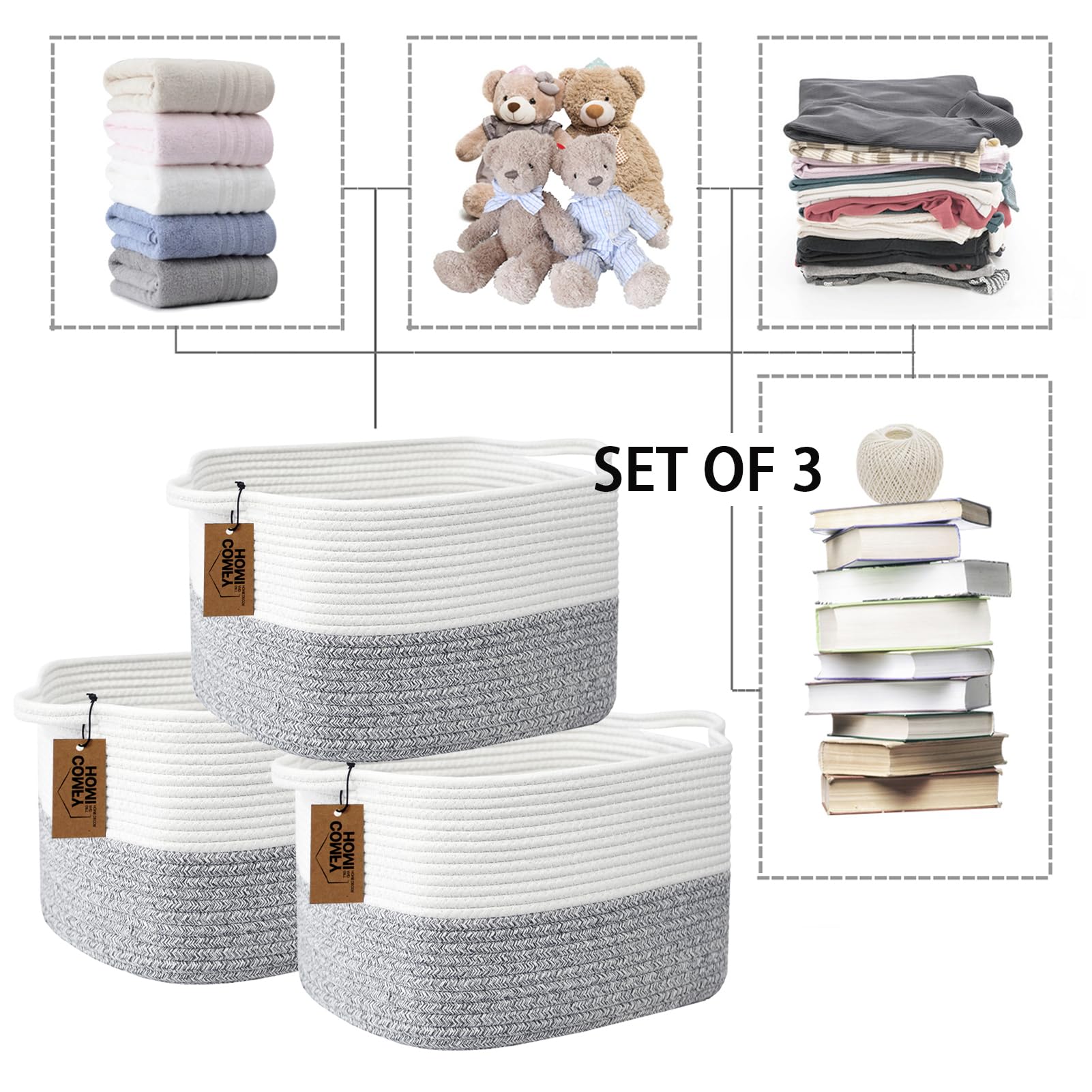 3Pack Small Woven Cotton Rope Basket for Organizing (3 Count)