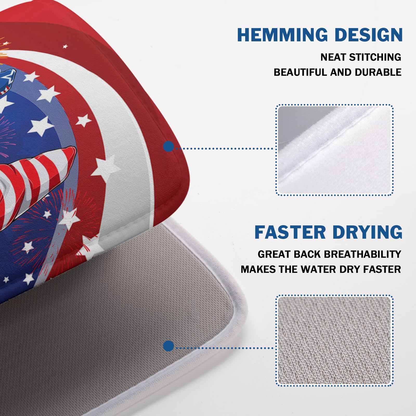 4th of July Dish Drying Mat 18x24 Inch Spring Summer Patrioti Gnome Memorial Kitchen Mats Independece Day Absorbent Dishes Pad for Kitchen Counter Usa Stars Drying Mat Home Decor Countertops