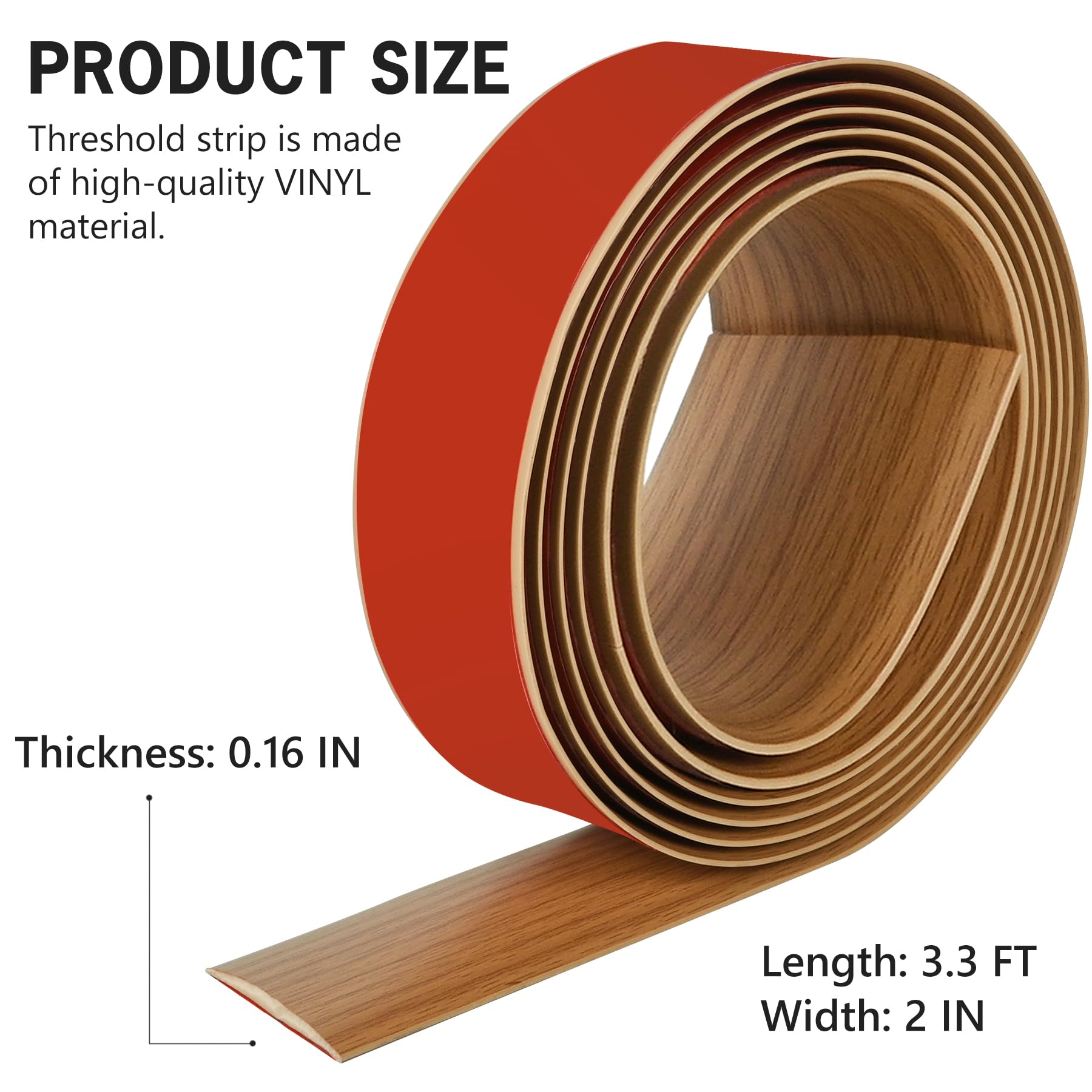 3.3Ft Floor Transition Strip Self Adhesive Vinyl Cover Floor Strip Flat Divider Transition Strip Wood Grain Design for Laminate Floor Gaps and Doorway Transitions